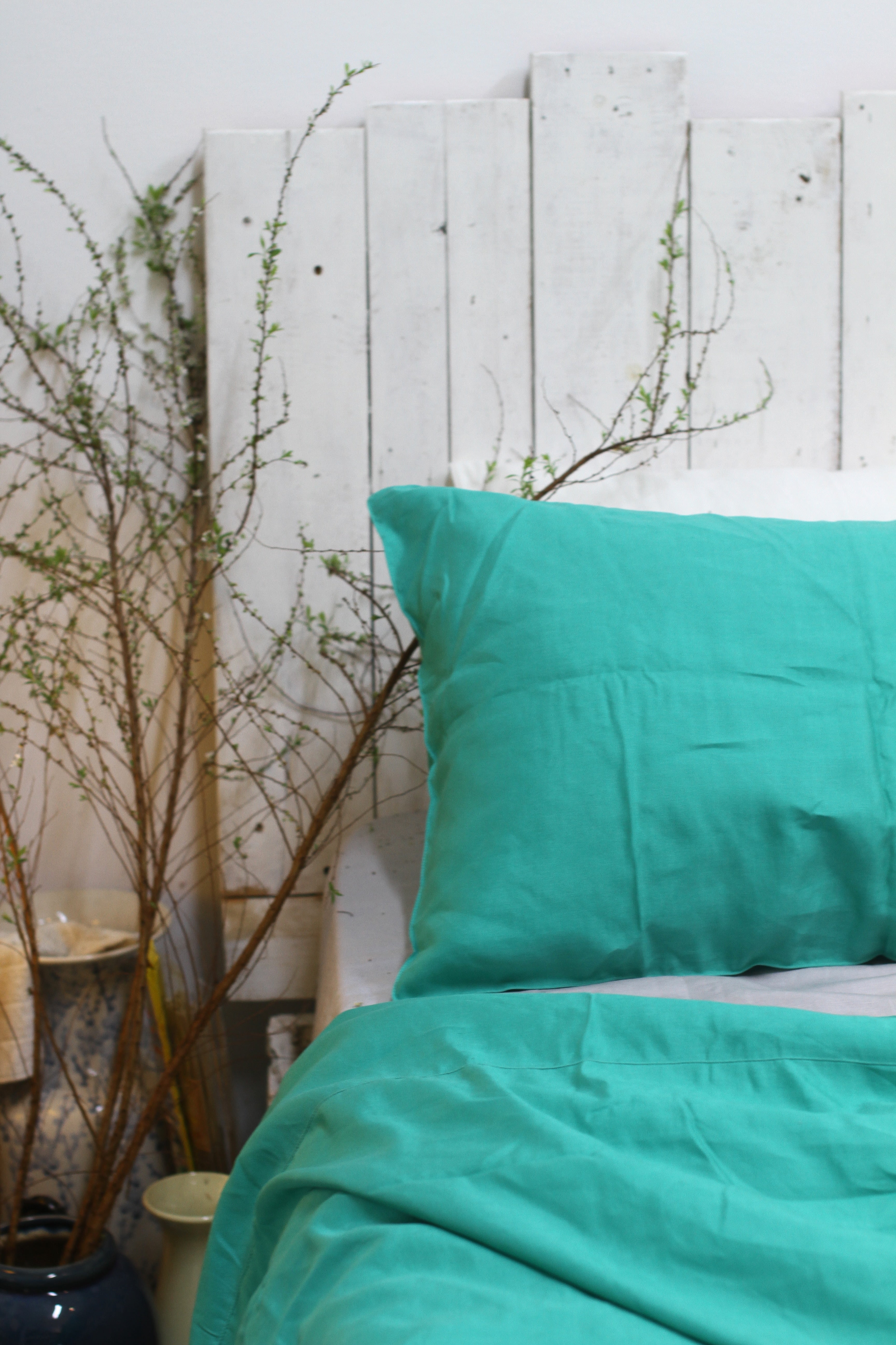 Turquoise Linen Bamboo Bedding Sets 4 pieces