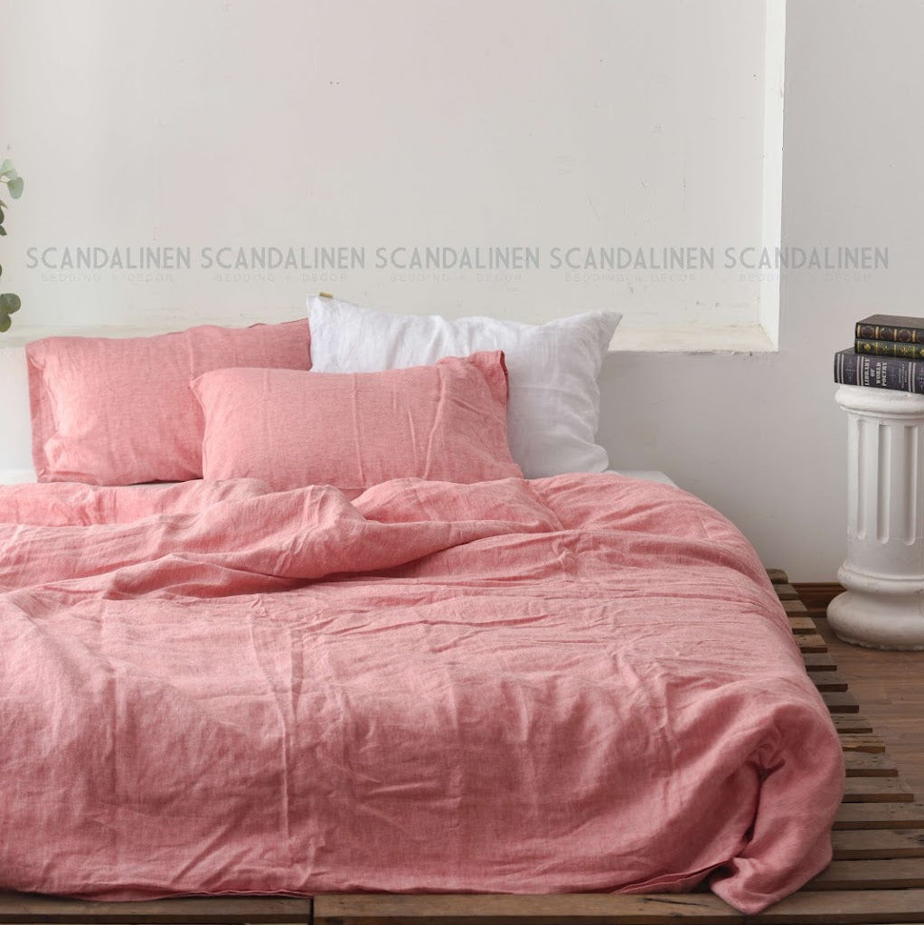 Red Pink French Linen Duvet Cover - Red Pink 43