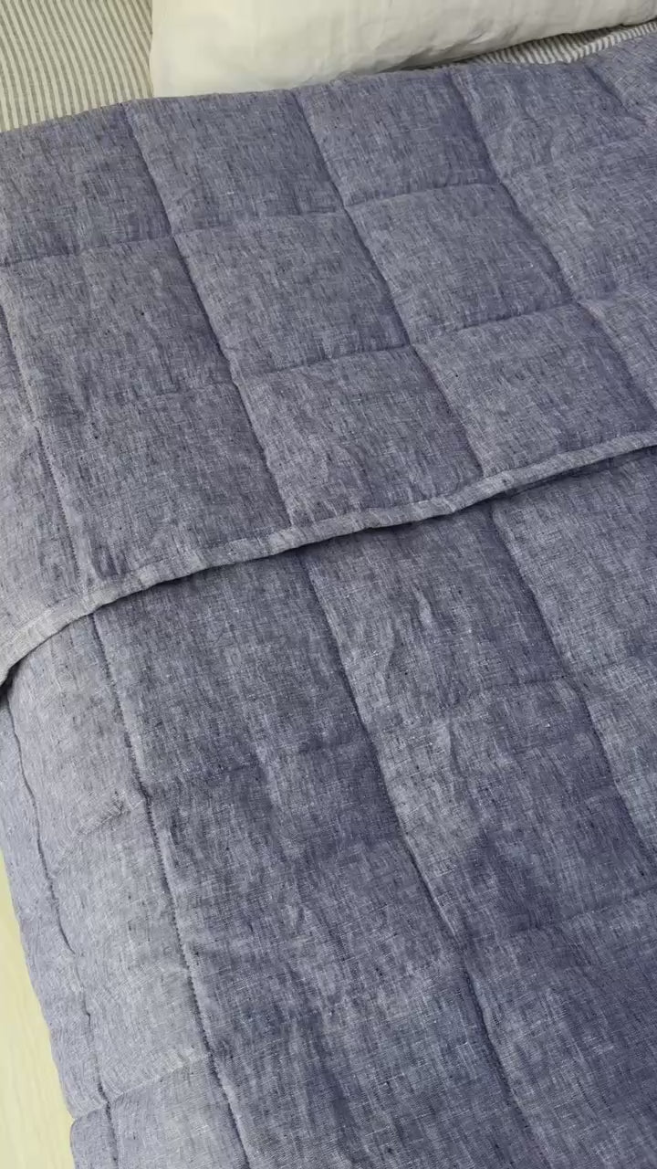 Hand-Quilted French Linen Blanket – Denim Blue
