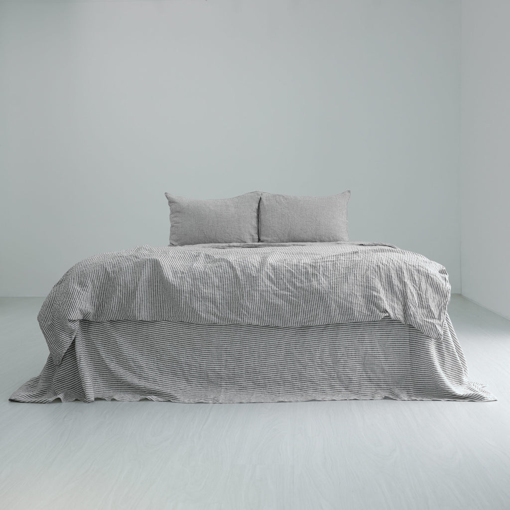 Striped Coffee French Linen Fitted Sheet Set - Yarn-Dyed with 2 Pillowcases