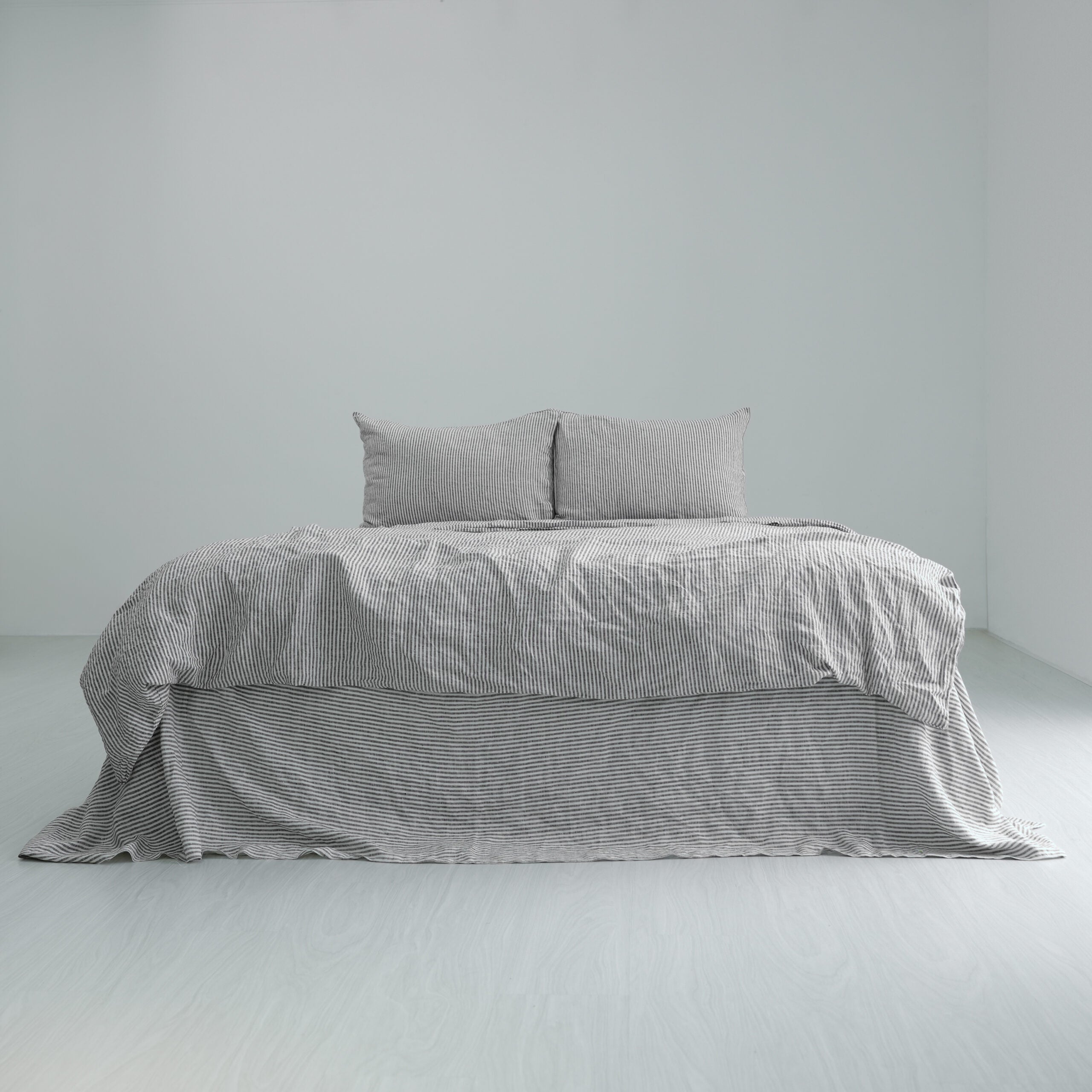 Coffee Striped French Linen Duvet Cover+2 Pillowcases Set | Yarn-Dyed | Handmade