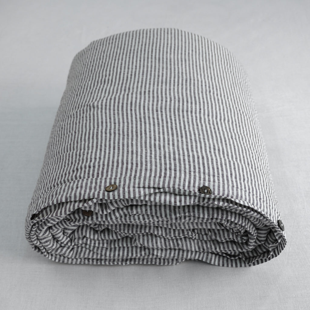 Striped Coffee French Linen Fitted Sheet Set - Yarn-Dyed with 2 Pillowcases