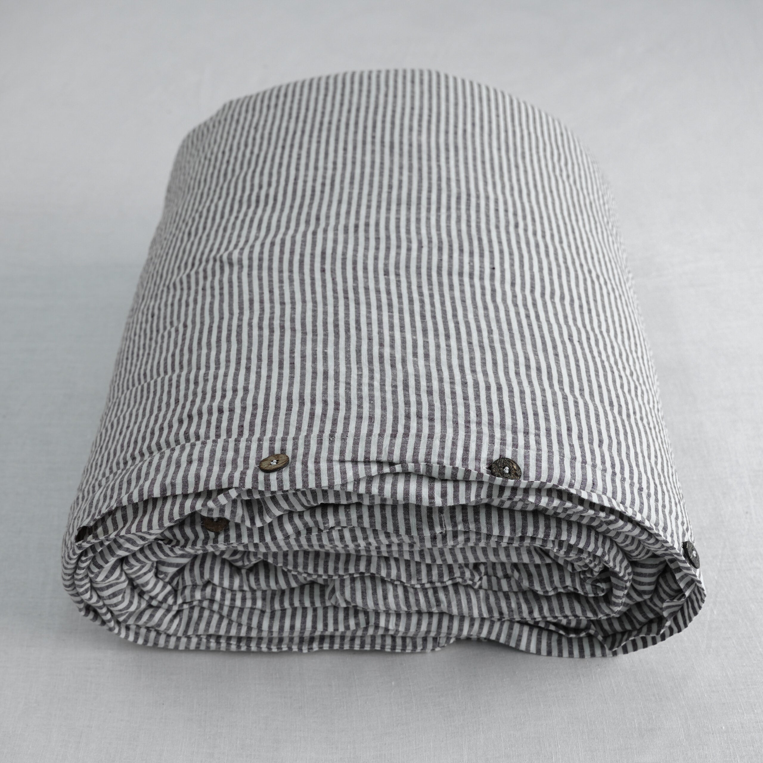 Gray Striped French Linen Top Sheet | 100% Linen Flat Sheet