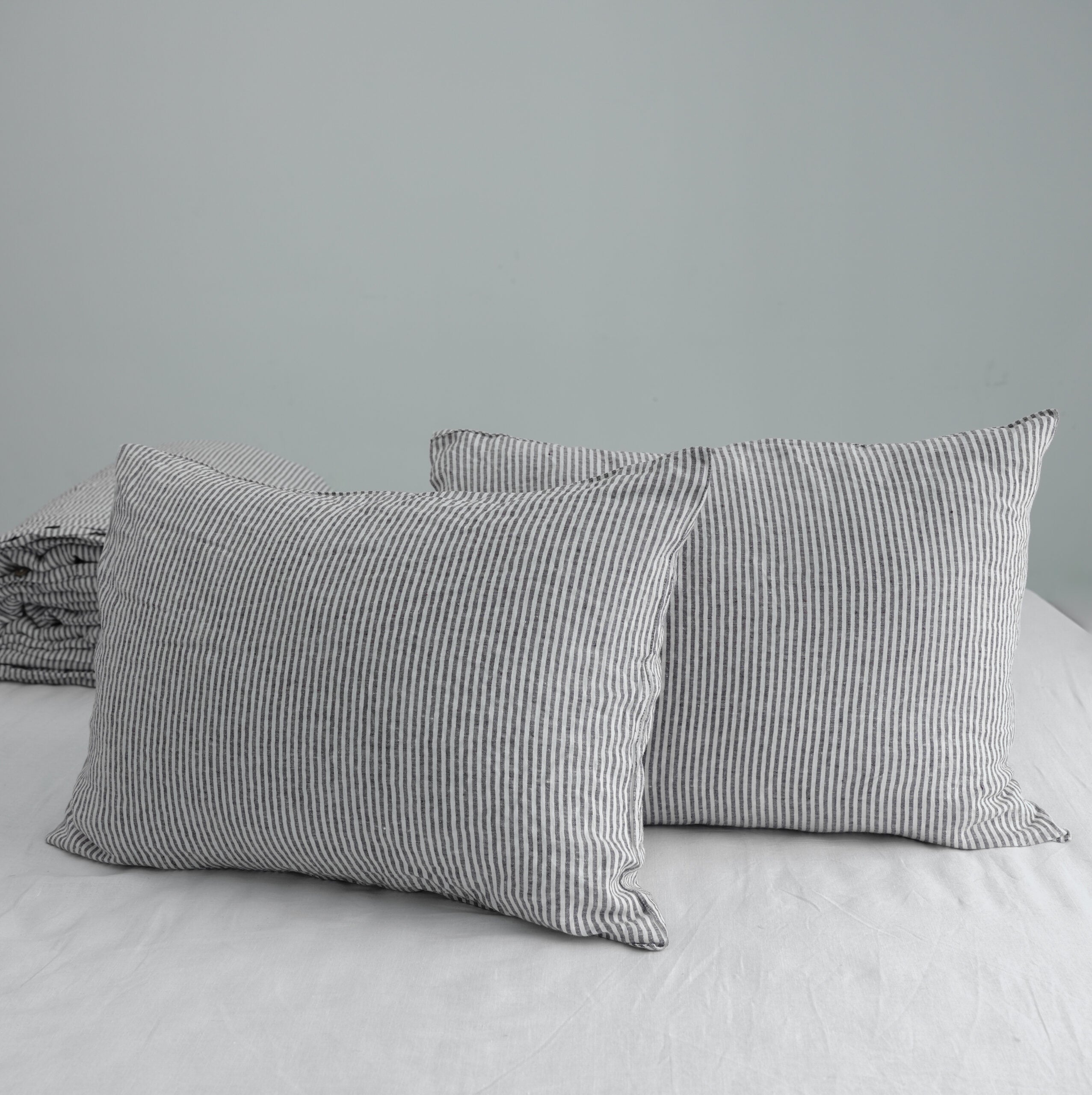 Coffee Striped French Linen Duvet Cover+2 Pillowcases Set | Yarn-Dyed | Handmade