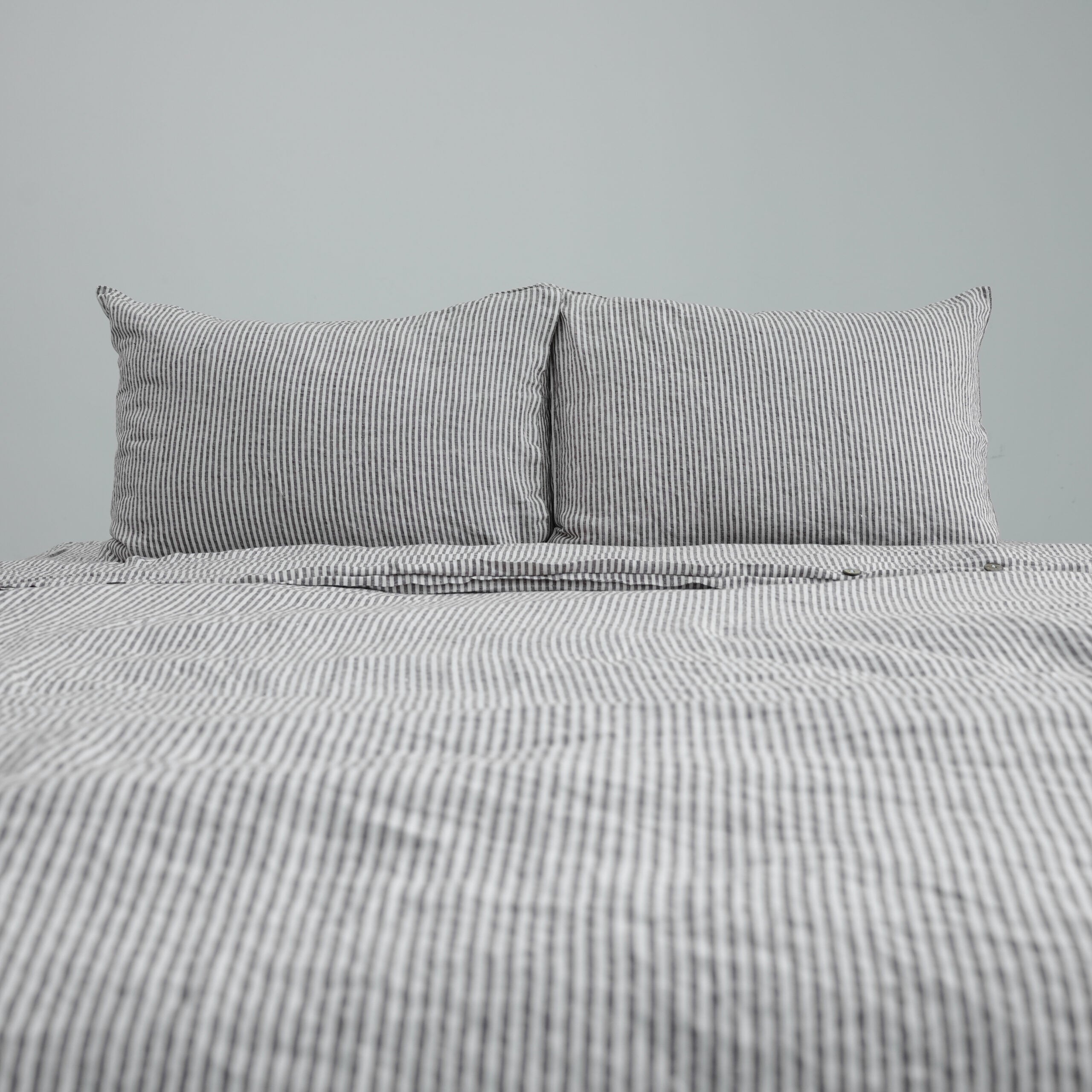 Striped Coffee French Linen Fitted Sheet Set - Yarn-Dyed with 2 Pillowcases