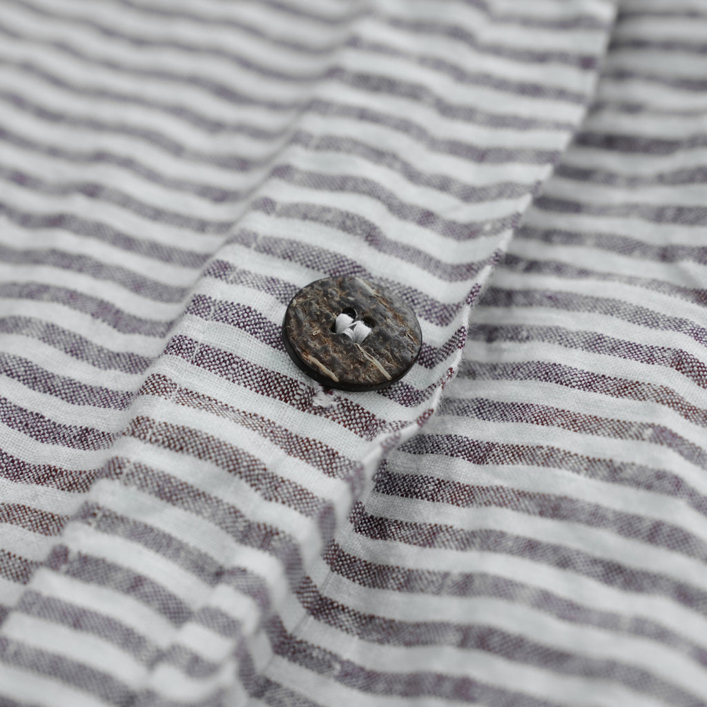Striped Coffee French Linen Fitted Sheet - Yarn-Dyed Deep Pocket