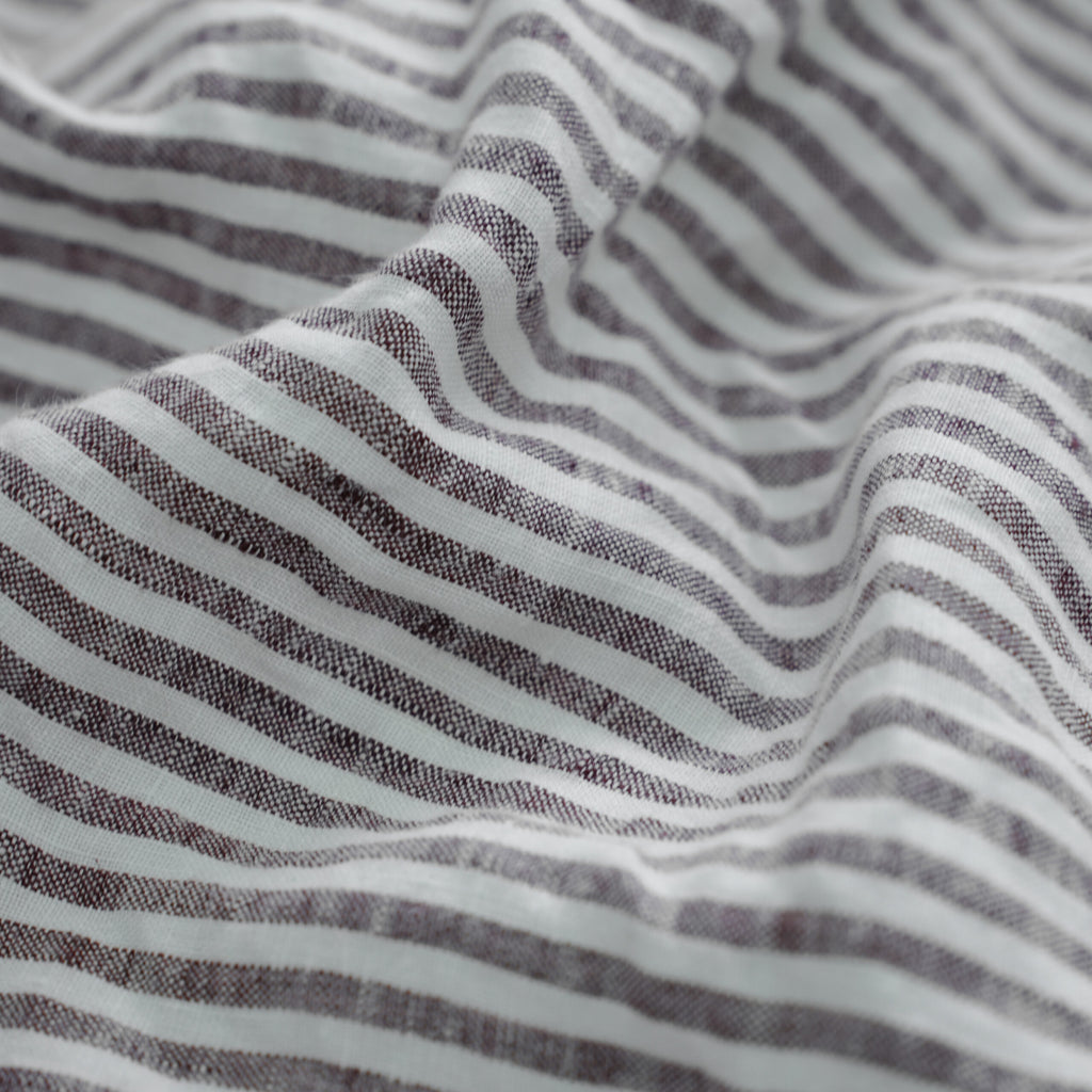 Striped Coffee French Linen Fitted Sheet Set - Yarn-Dyed with 2 Pillowcases