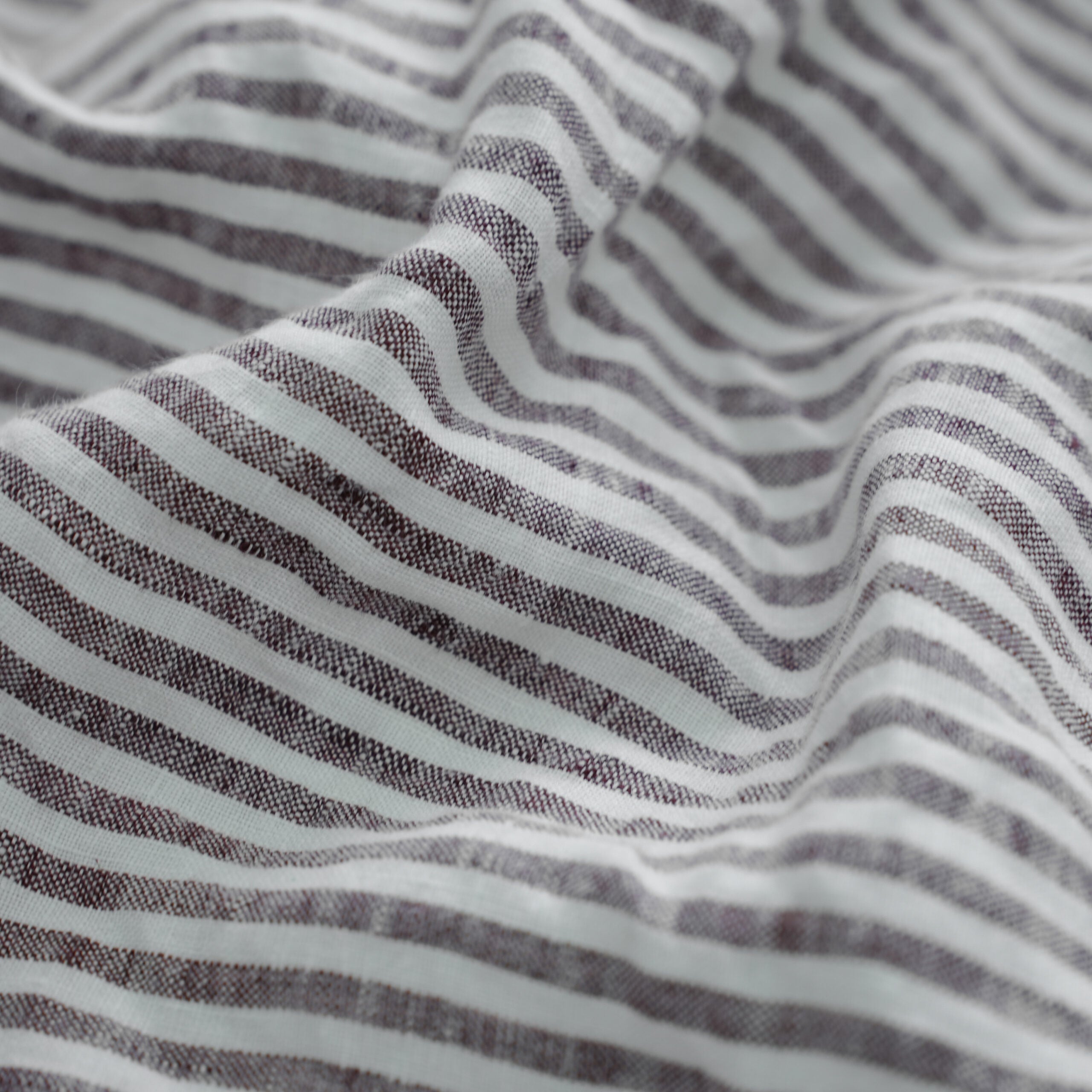 Striped Coffee French Linen Fitted Sheet Set - Yarn-Dyed with 2 Pillowcases