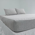 Striped Coffee French Linen Fitted Sheet - Yarn-Dyed Deep Pocket