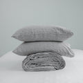 Coffee Striped French Linen Duvet Cover+2 Pillowcases Set | Yarn-Dyed | Handmade