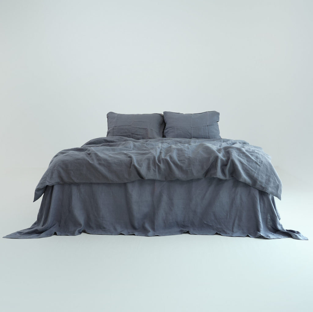 Dark French Linen Duvet Cover+2 Pillowcases Set - Plain Dyeing 08