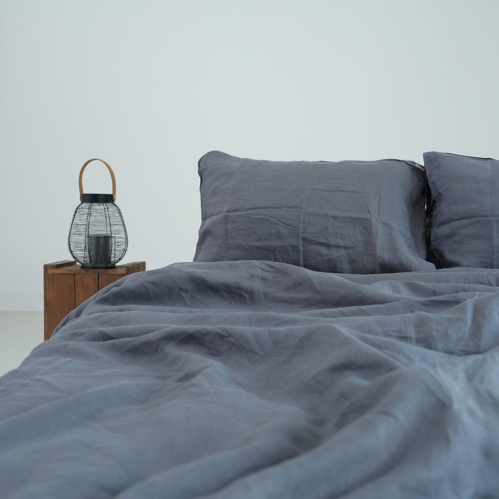 Dark French Linen Duvet Cover+2 Pillowcases Set - Plain Dyeing 08
