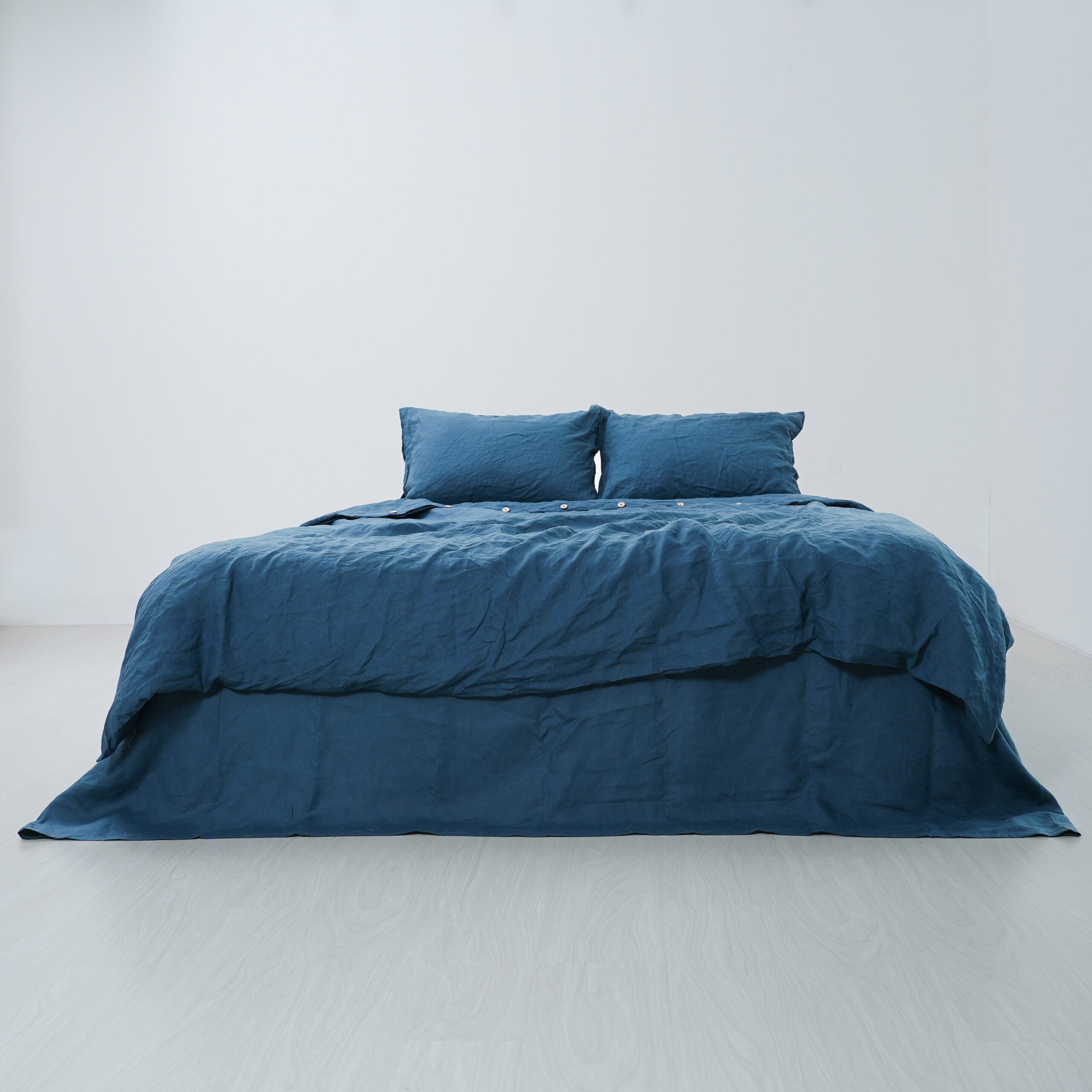 Azure Blue French Linen Fitted Sheet Set - Deep Pocket with 2 Pillowcases