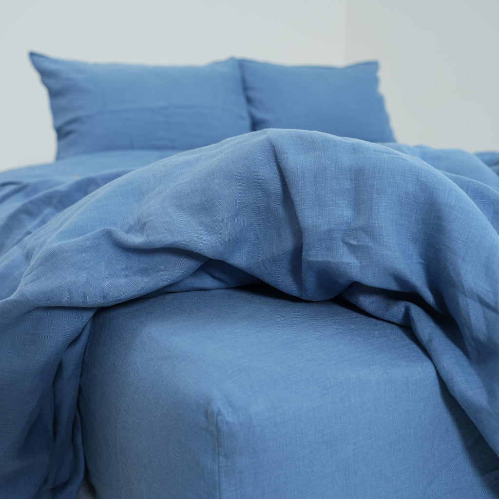 Denim French Linen Flat Sheet | 100% Linen Flat Sheet