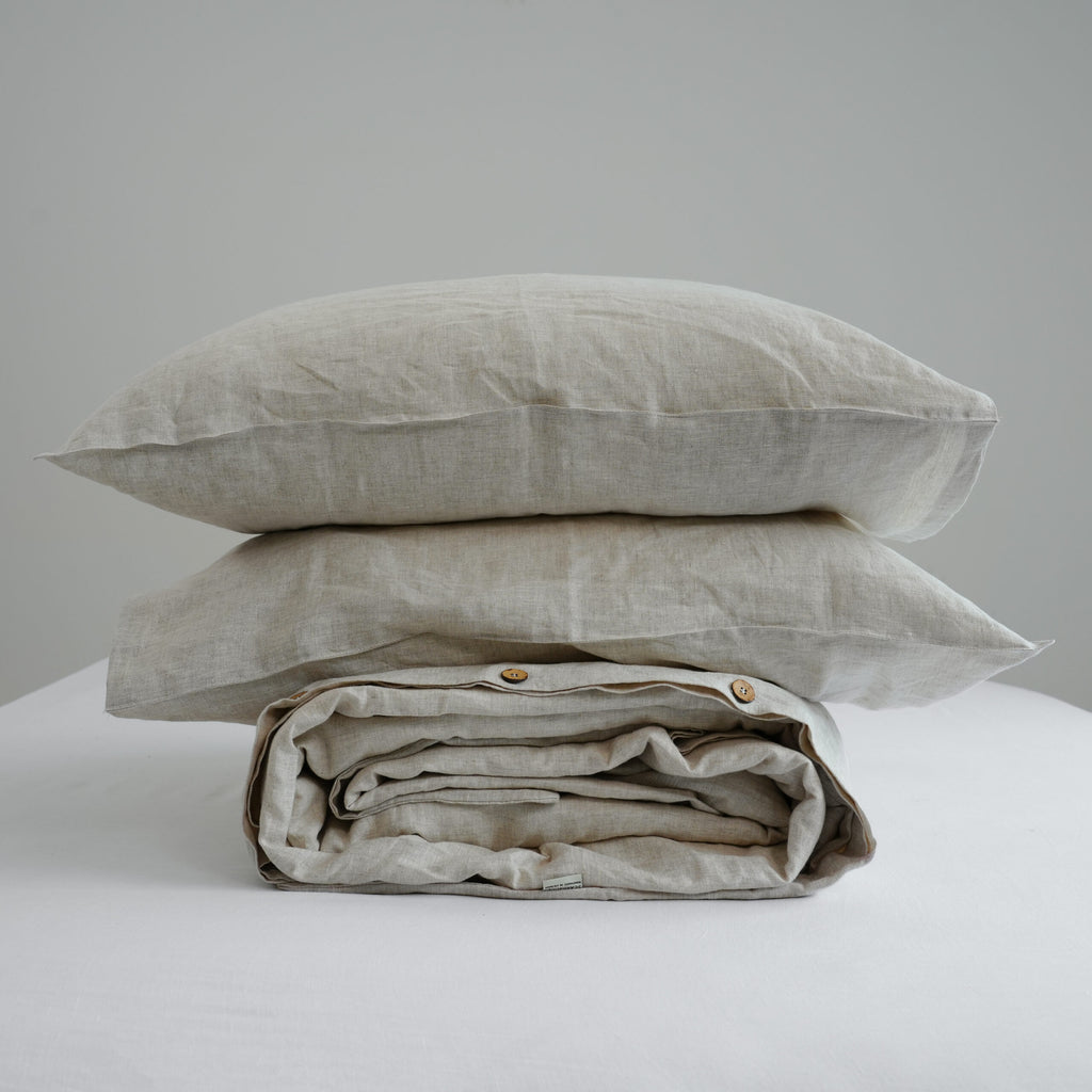 Flax French Linen Duvet Cover+2 Pillowcases Set - Plain Dyeing 07
