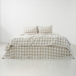 Grid Pattern French Linen Fitted Sheet Set - Yarn-Dyed with 2 Pillowcases