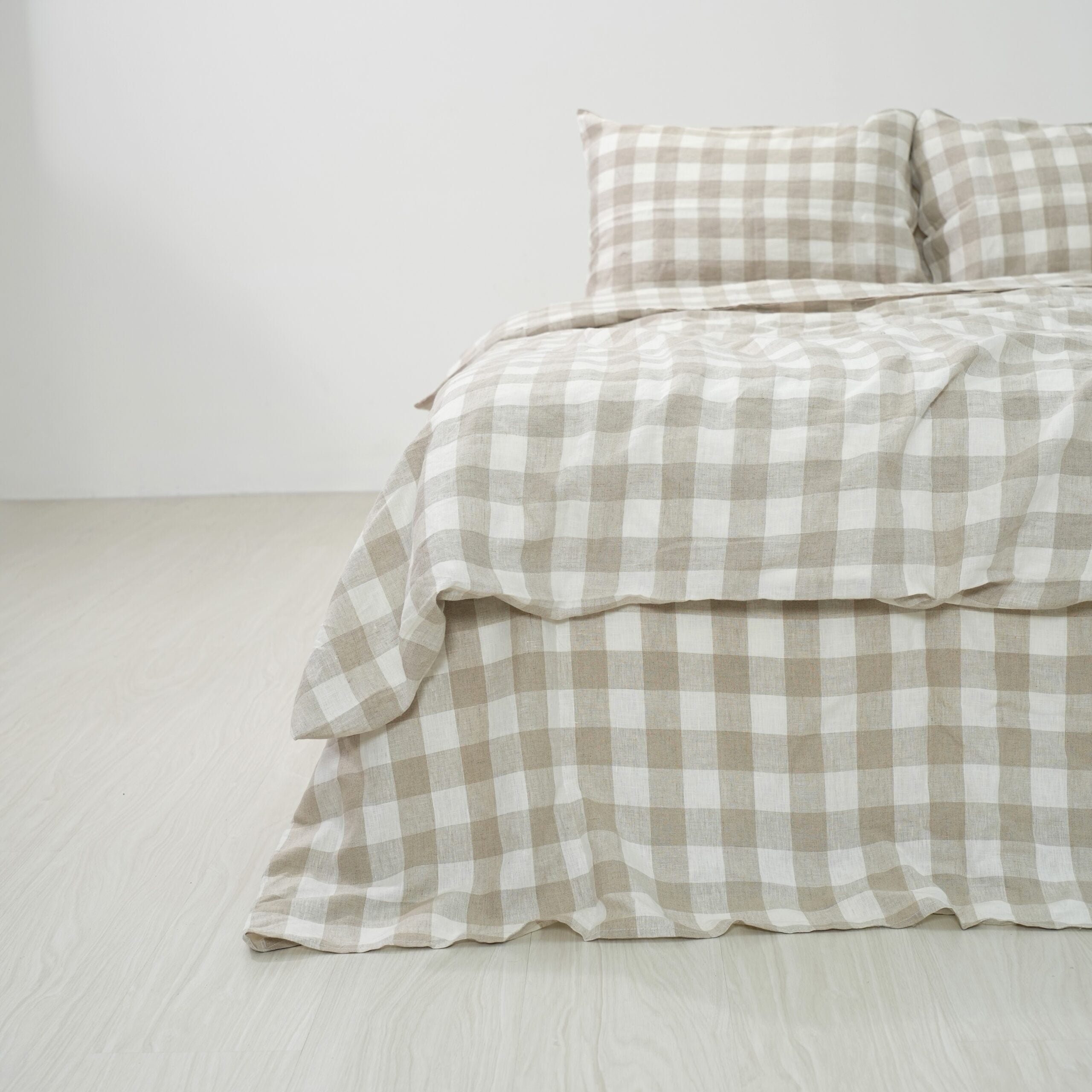 Grid Pattern French Linen Fitted Sheet Set - Yarn-Dyed with 2 Pillowcases