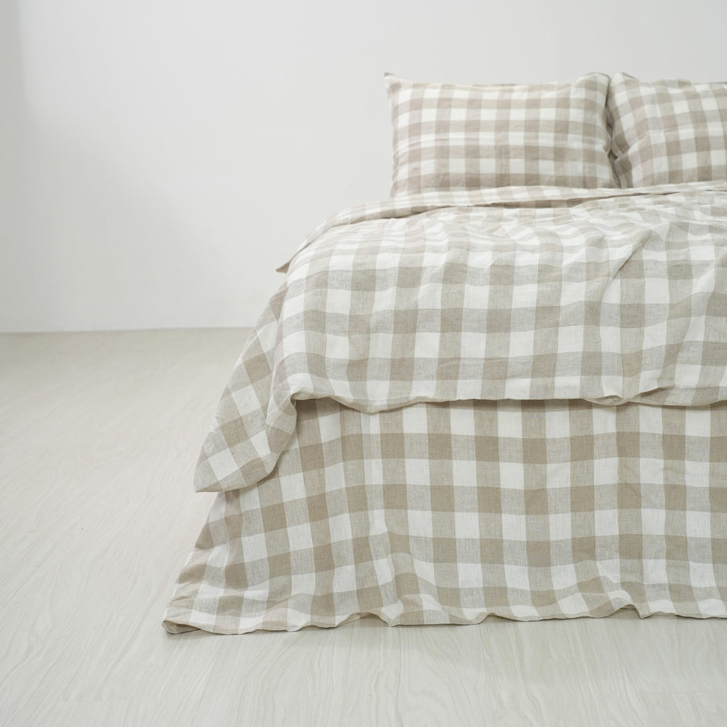 Flax Grid French Linen Flat Sheet | 100% Linen Flat Sheet