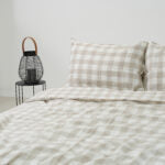 Grid Pattern French Linen Fitted Sheet Set - Yarn-Dyed with 2 Pillowcases