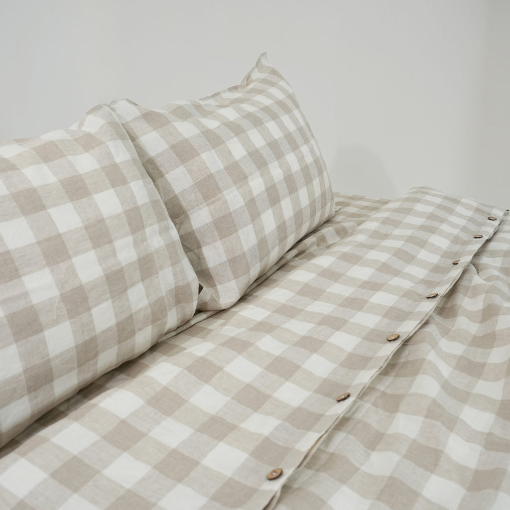 Grid French Linen Pillowcase | Yarn-Dyed | Handmade