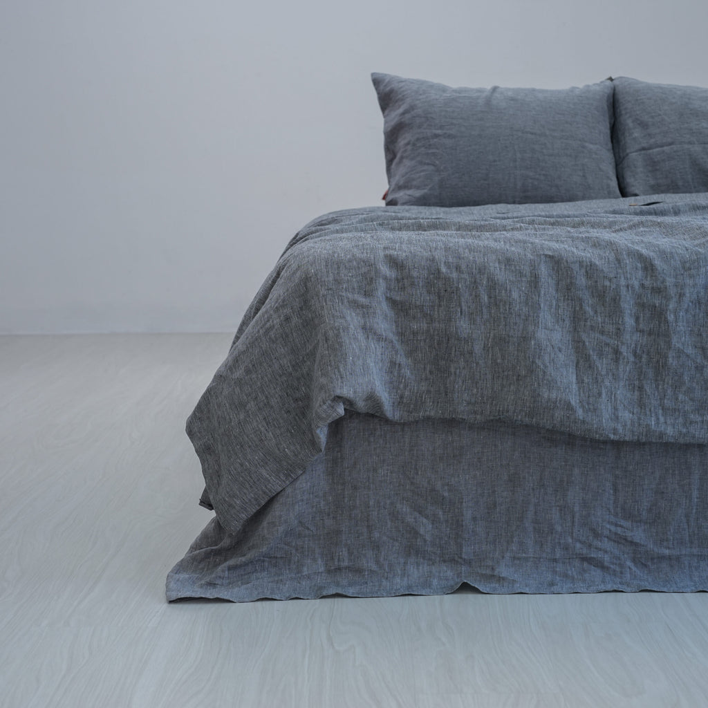 Gray French Linen Duvet Cover+2 Pillowcases Set | Yarn-Dyed | Handmade