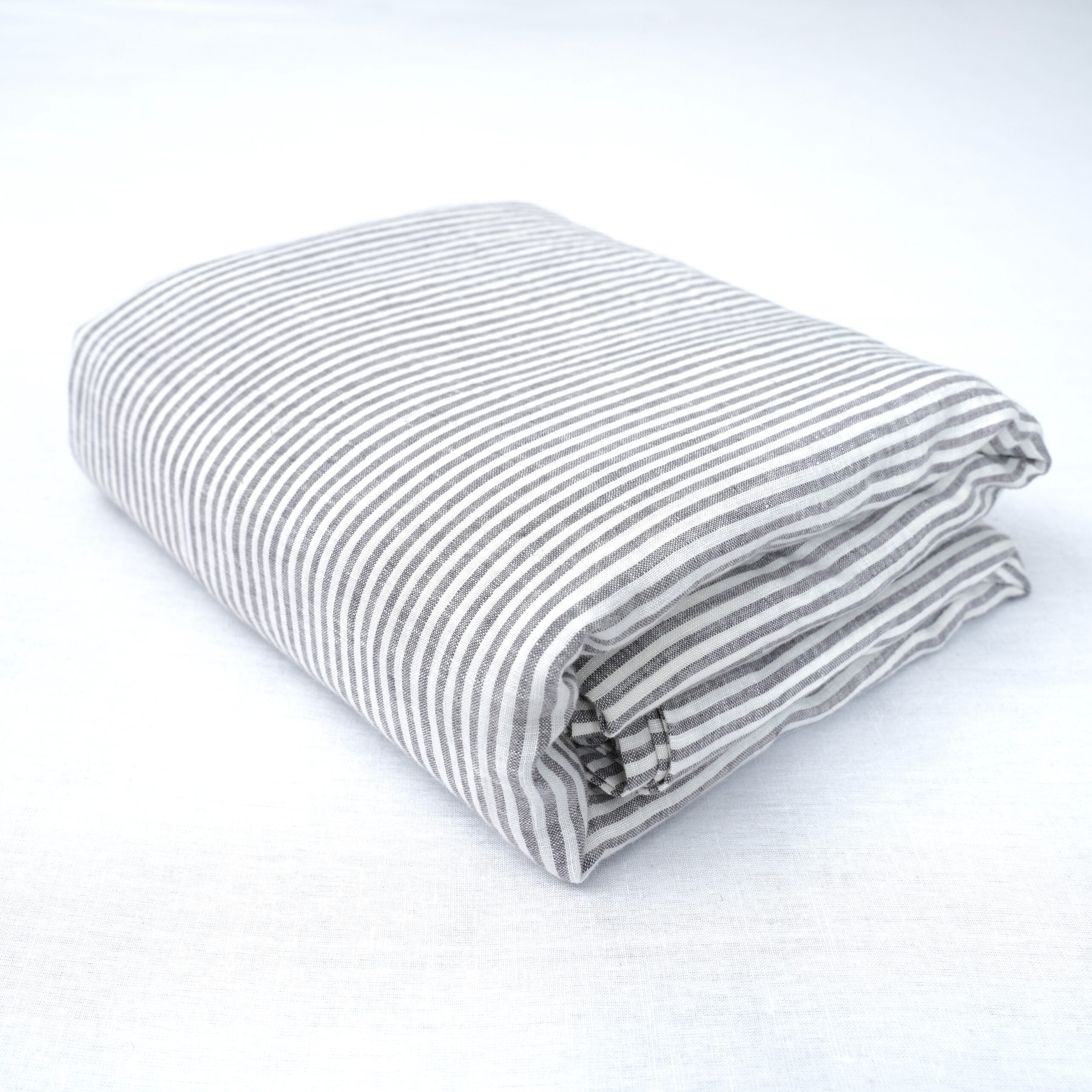Grey Striped  French Linen Flat Sheet | 100% Linen Flat Sheet