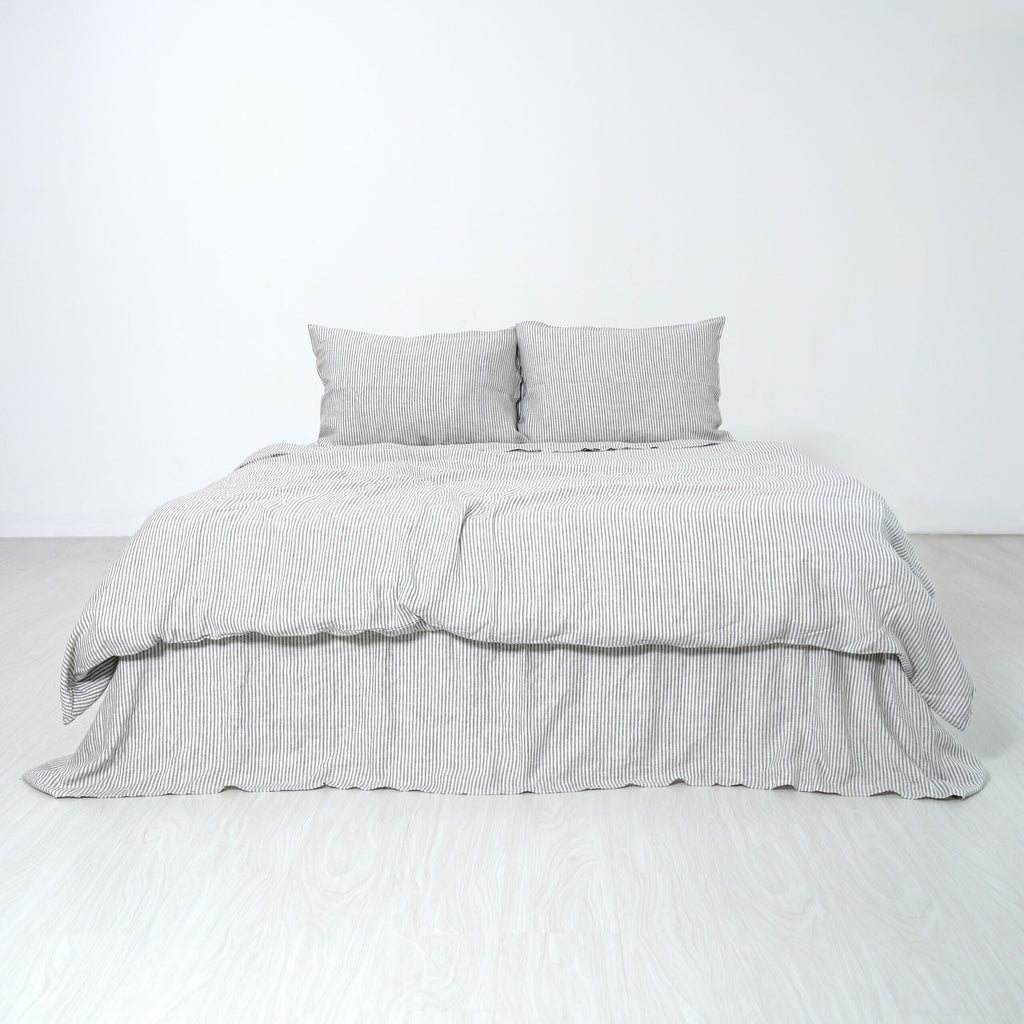 Striped French Linen Fitted Sheet Set - Yarn-Dyed with 2 Pillowcases
