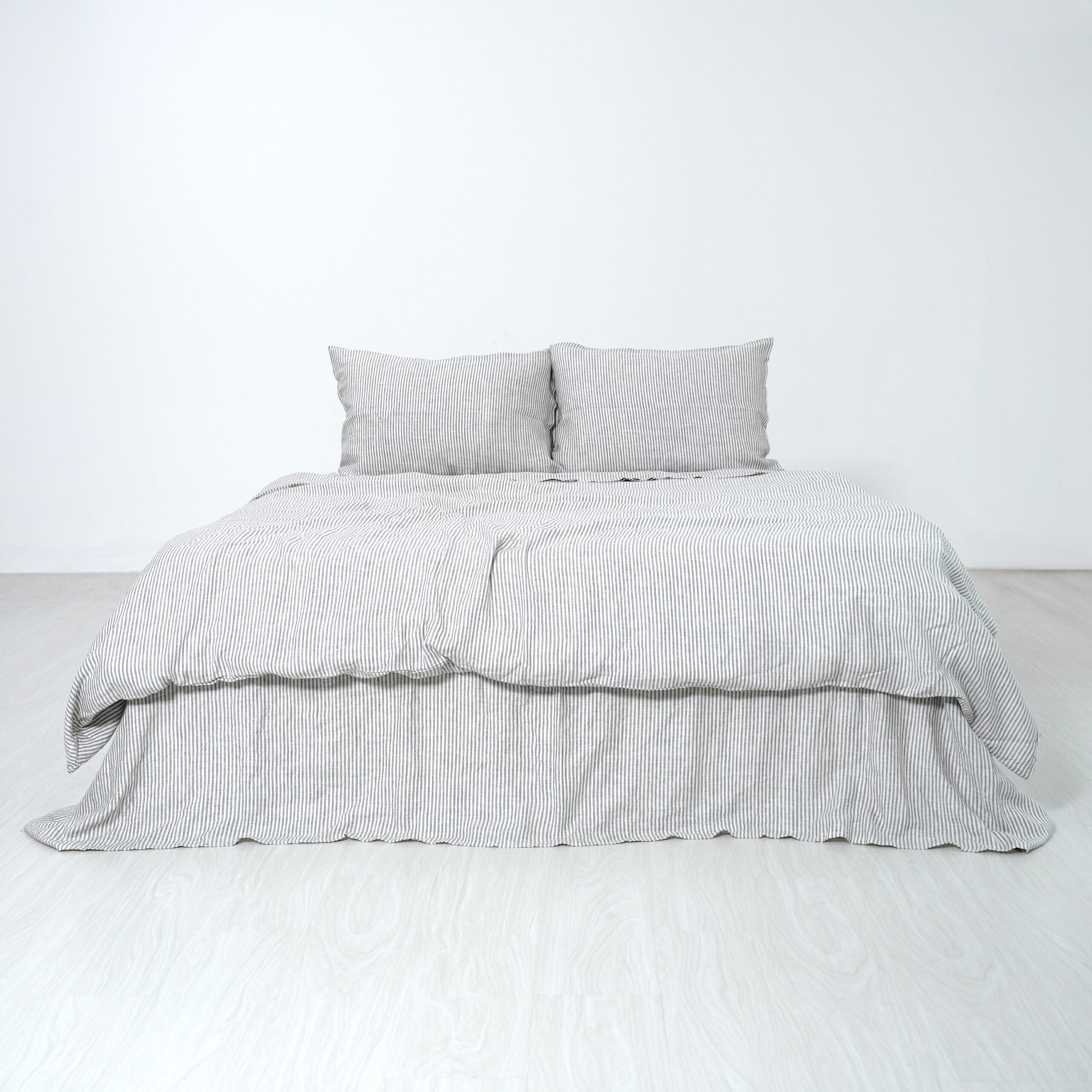 Grey Striped  French Linen Flat Sheet | 100% Linen Flat Sheet
