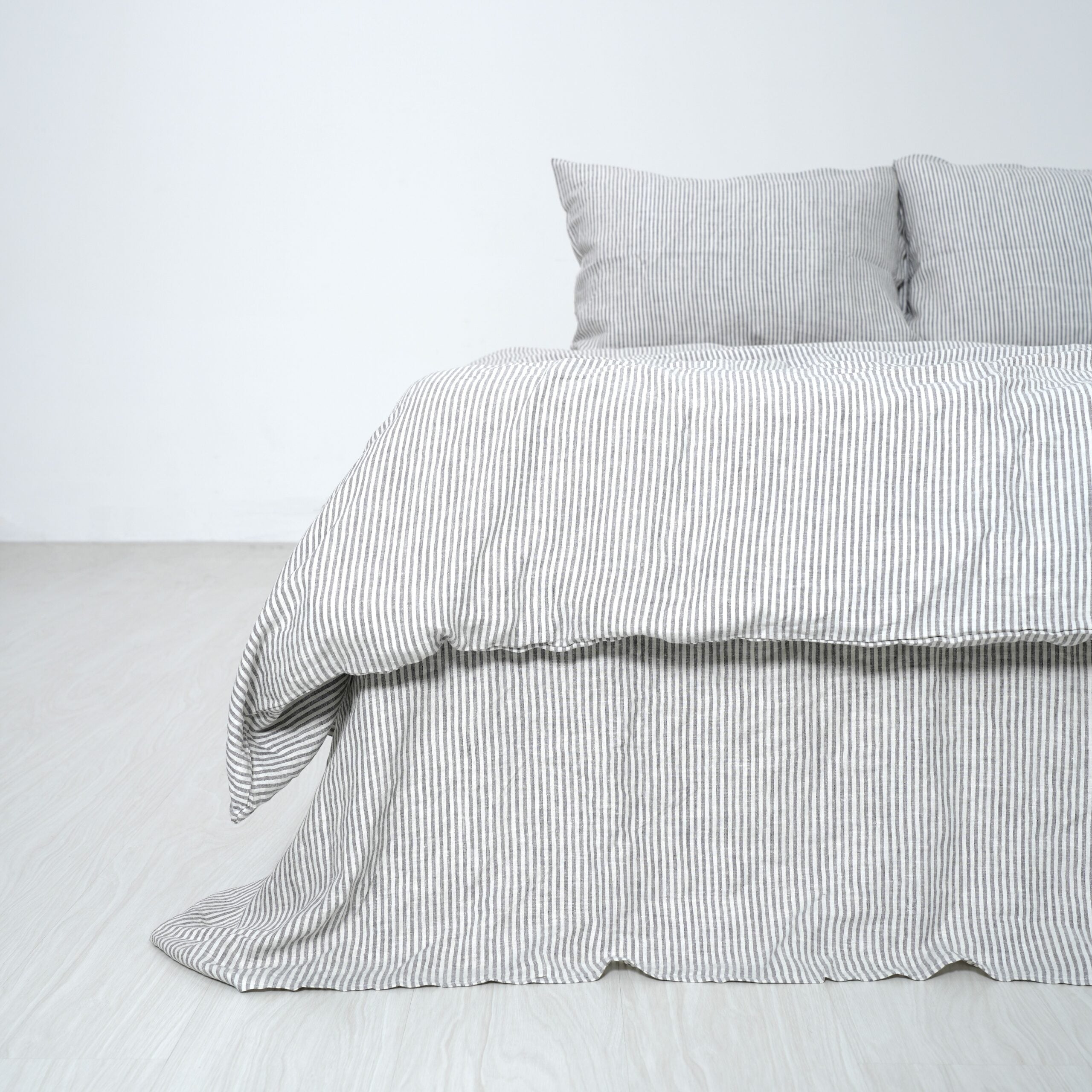 Grey Striped  French Linen Flat Sheet | 100% Linen Flat Sheet