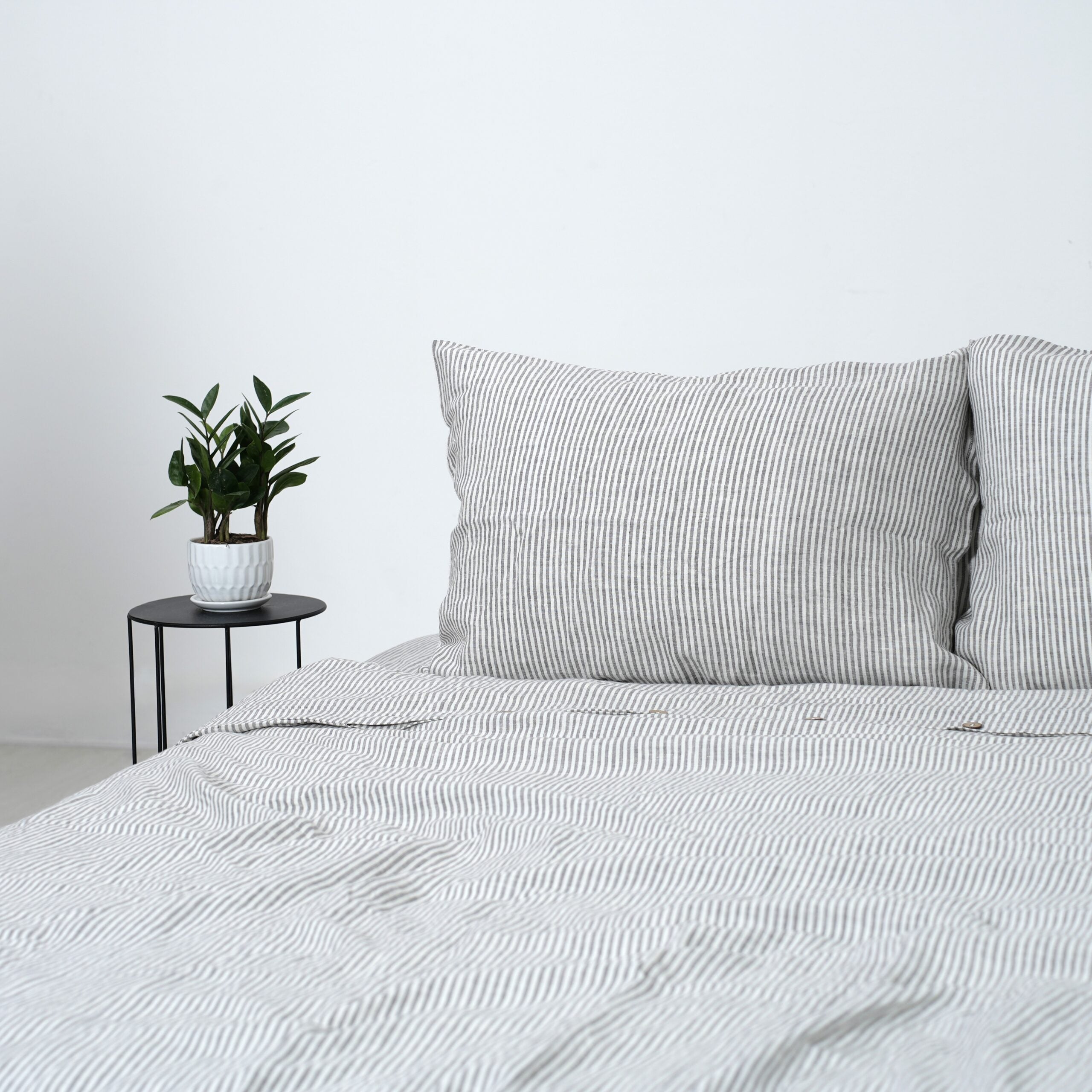 Grey Striped  French Linen Flat Sheet | 100% Linen Flat Sheet