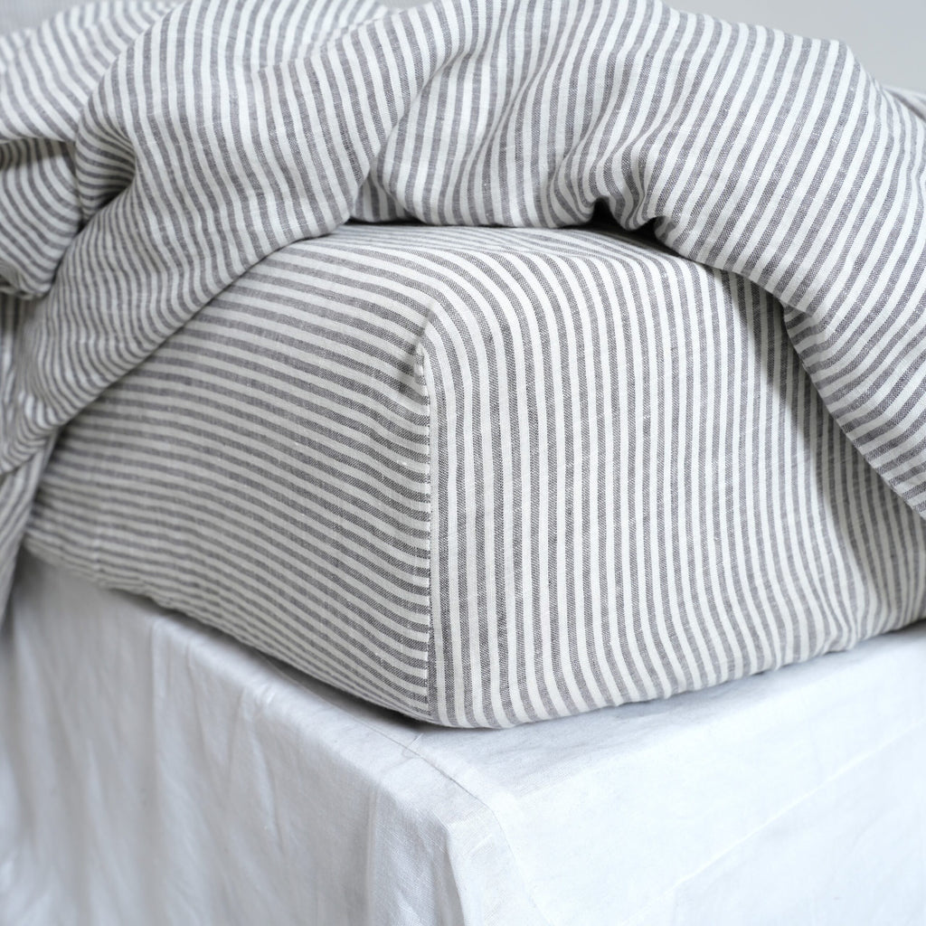 Striped French Linen Duvet Cover+2 Pillowcases Set - Yarn Dyeing 49