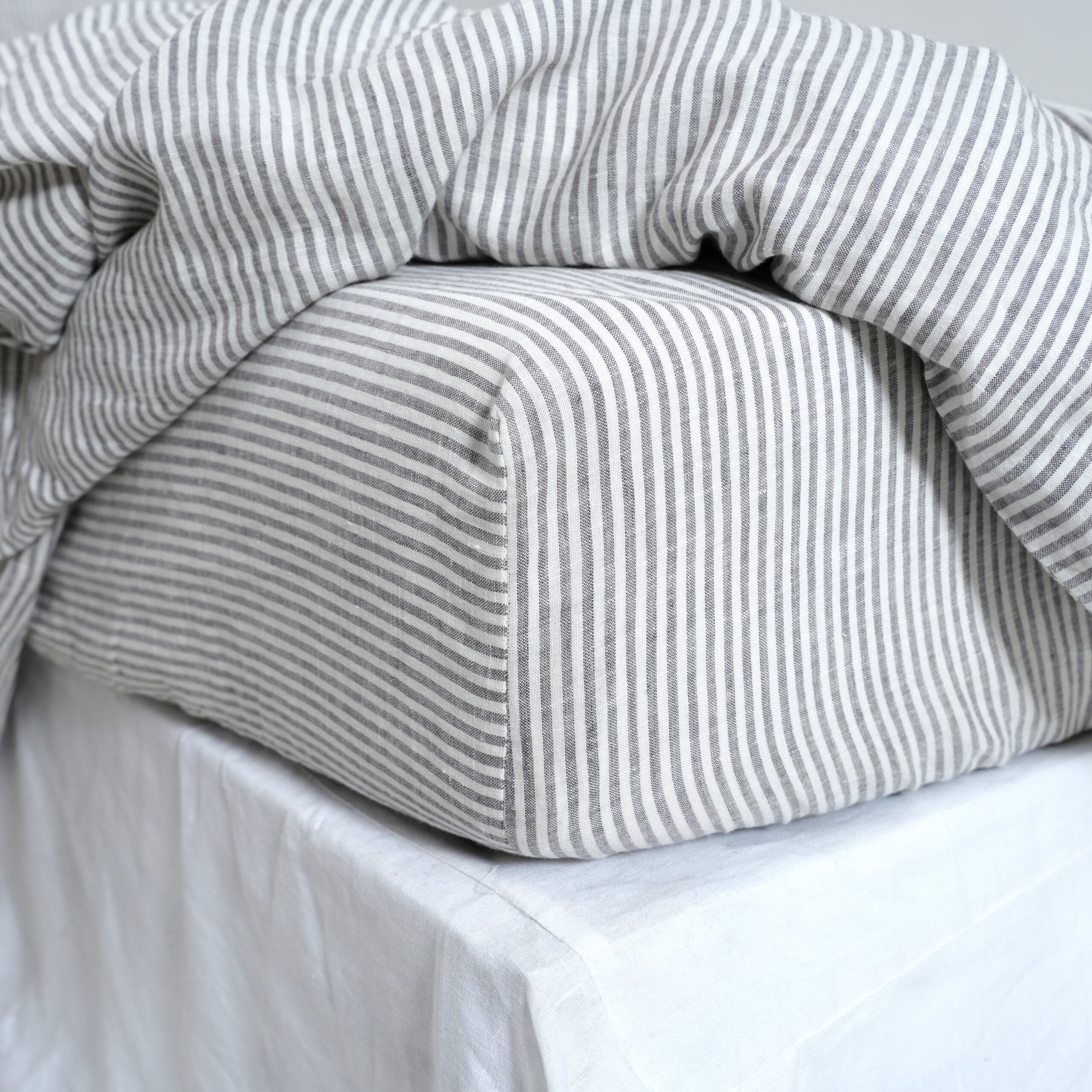 Grey Striped  French Linen Flat Sheet | 100% Linen Flat Sheet