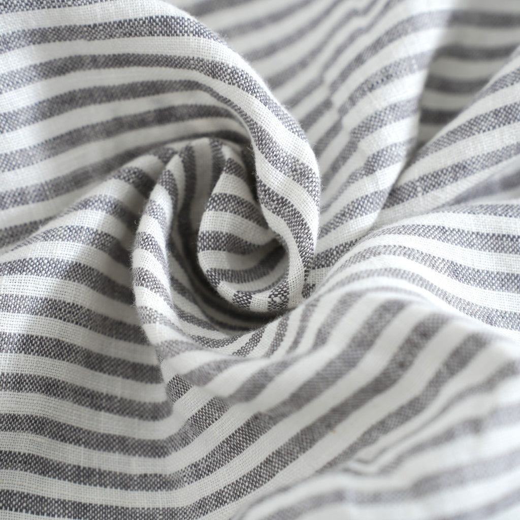 Grey Striped  French Linen Flat Sheet | 100% Linen Flat Sheet