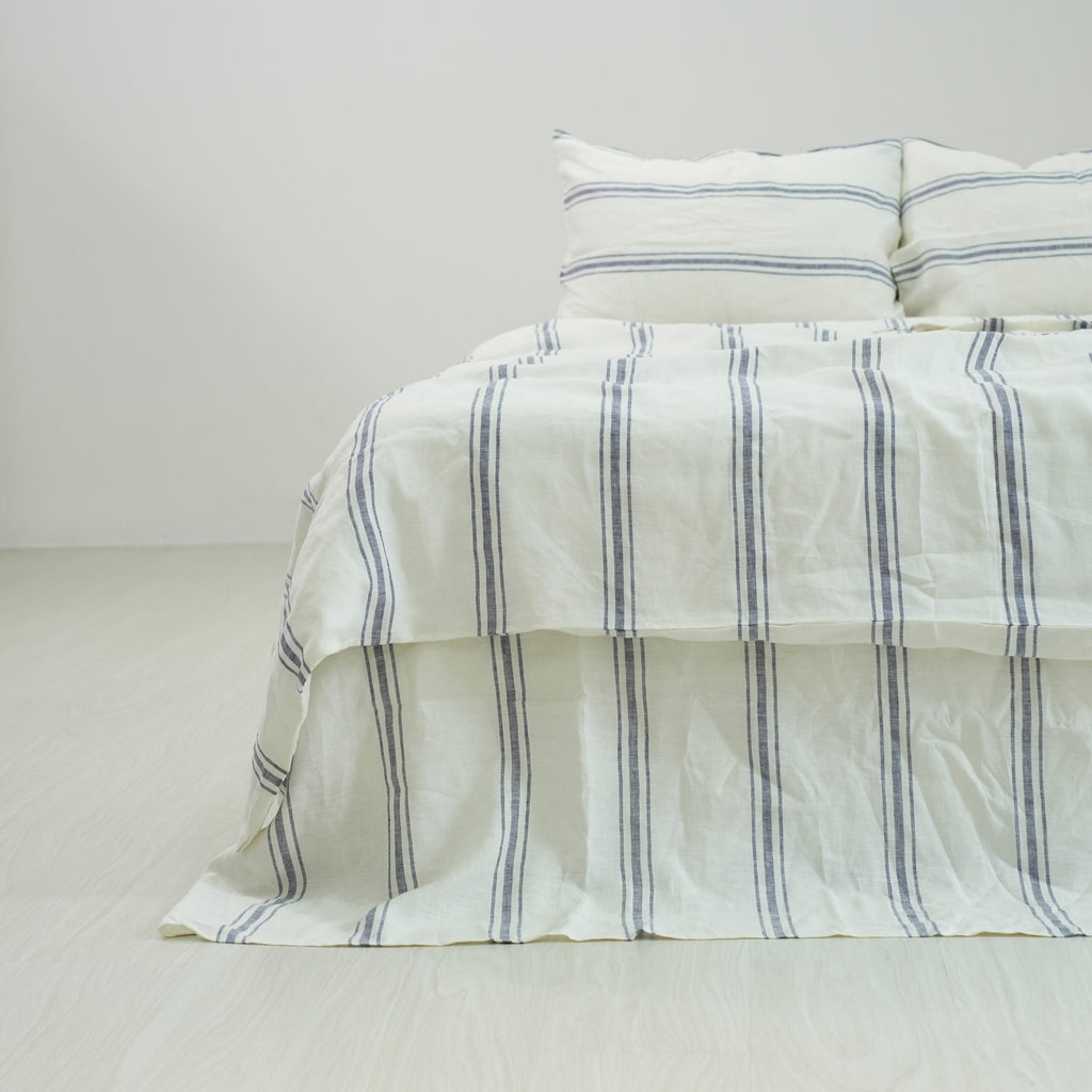 Ivory Navy Striped French Linen Pillowcase | Yarn-Dyed | Handmade