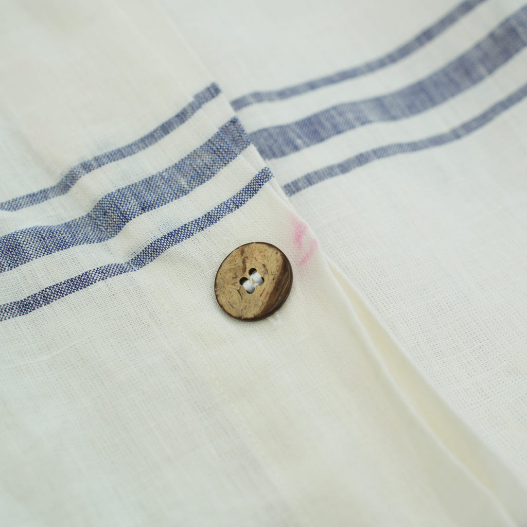 Ivory Navy Striped French Linen Flat Sheet | 100% Linen Flat Sheet