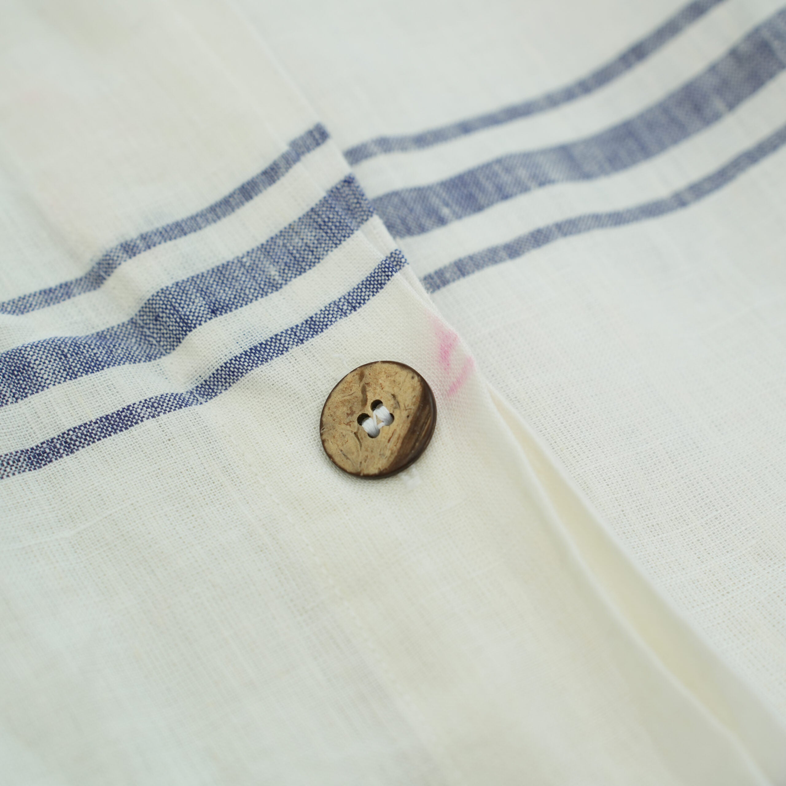 Ivory Navy Striped French Linen Flat Sheet | 100% Linen Flat Sheet