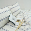 Ivory Navy Striped French Linen Pillowcase - Yarn Dyeing 63
