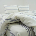 Ivory Navy Striped French Linen Flat Sheet | 100% Linen Flat Sheet