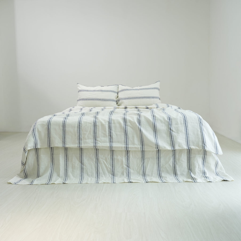 Ivory Navy Striped French Linen Pillowcase | Yarn-Dyed | Handmade