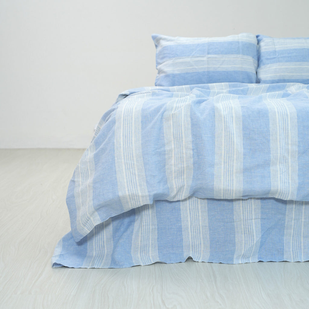 Blue Striped French Linen Pillowcase | Yarn-Dyed | Handmade
