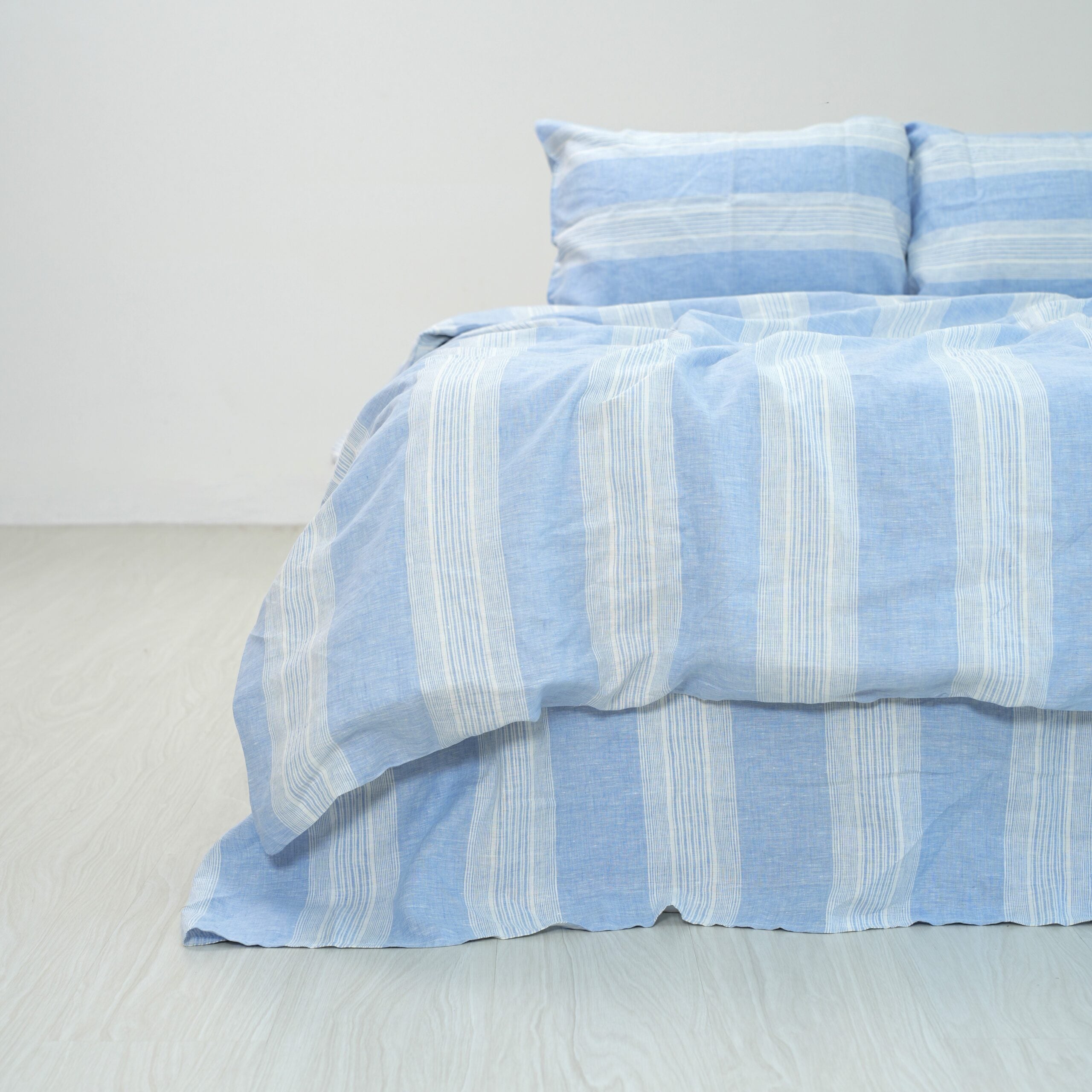 Light Blue Striped French Linen Flat Sheet | 100% Linen Flat Sheet