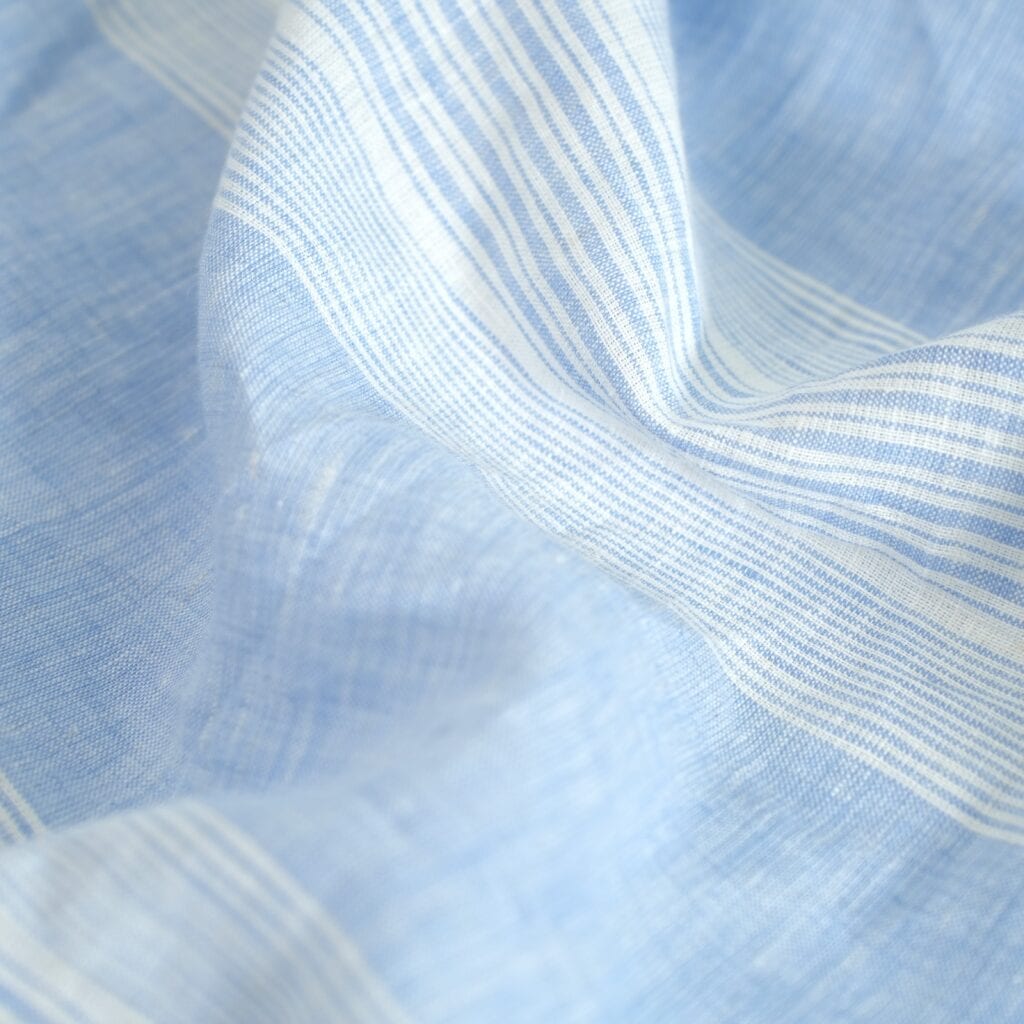 Striped Blue French Linen Fitted Sheet Set - Yarn-Dyed with 2 Pillowcases