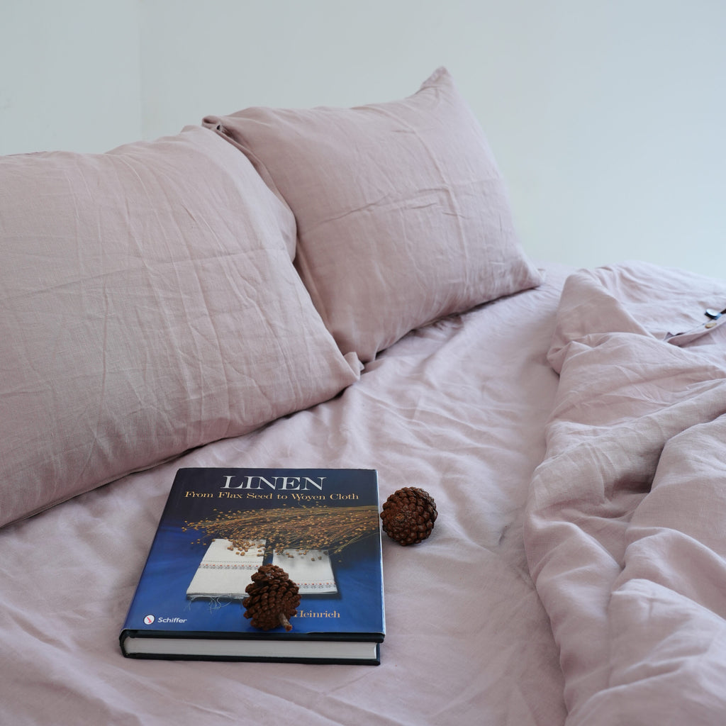 Misty Pink French Linen Duvet Cover Set - Soft & Breathable 4-Piece