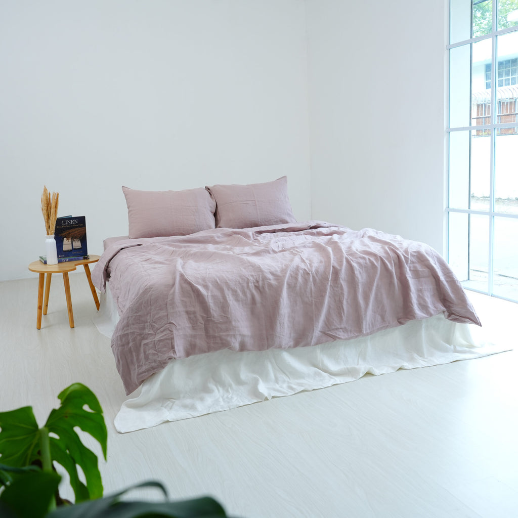 Light Brown French Linen Duvet Cover+2 Pillowcases Set - Plain Dyeing 17