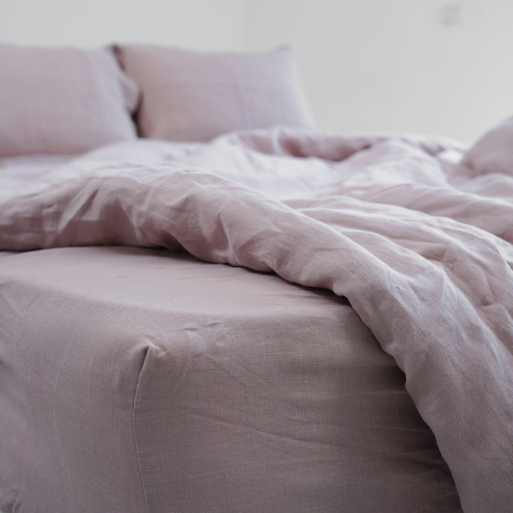 Misty Pink French Linen Duvet Cover Set - Soft & Breathable 4-Piece