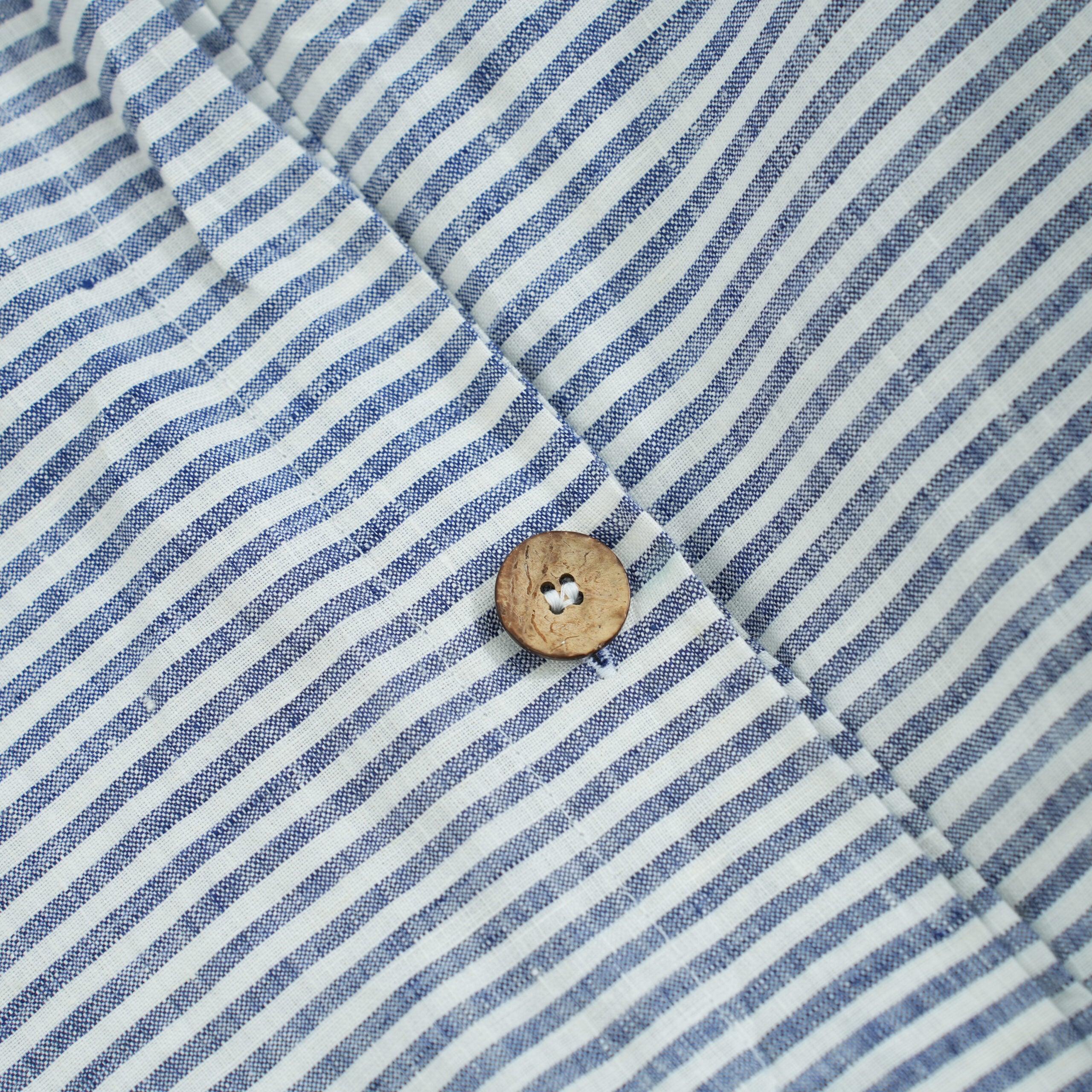 Striped Navy French Linen Fitted Sheet Set - Yarn-Dyed with 2 Pillowcases