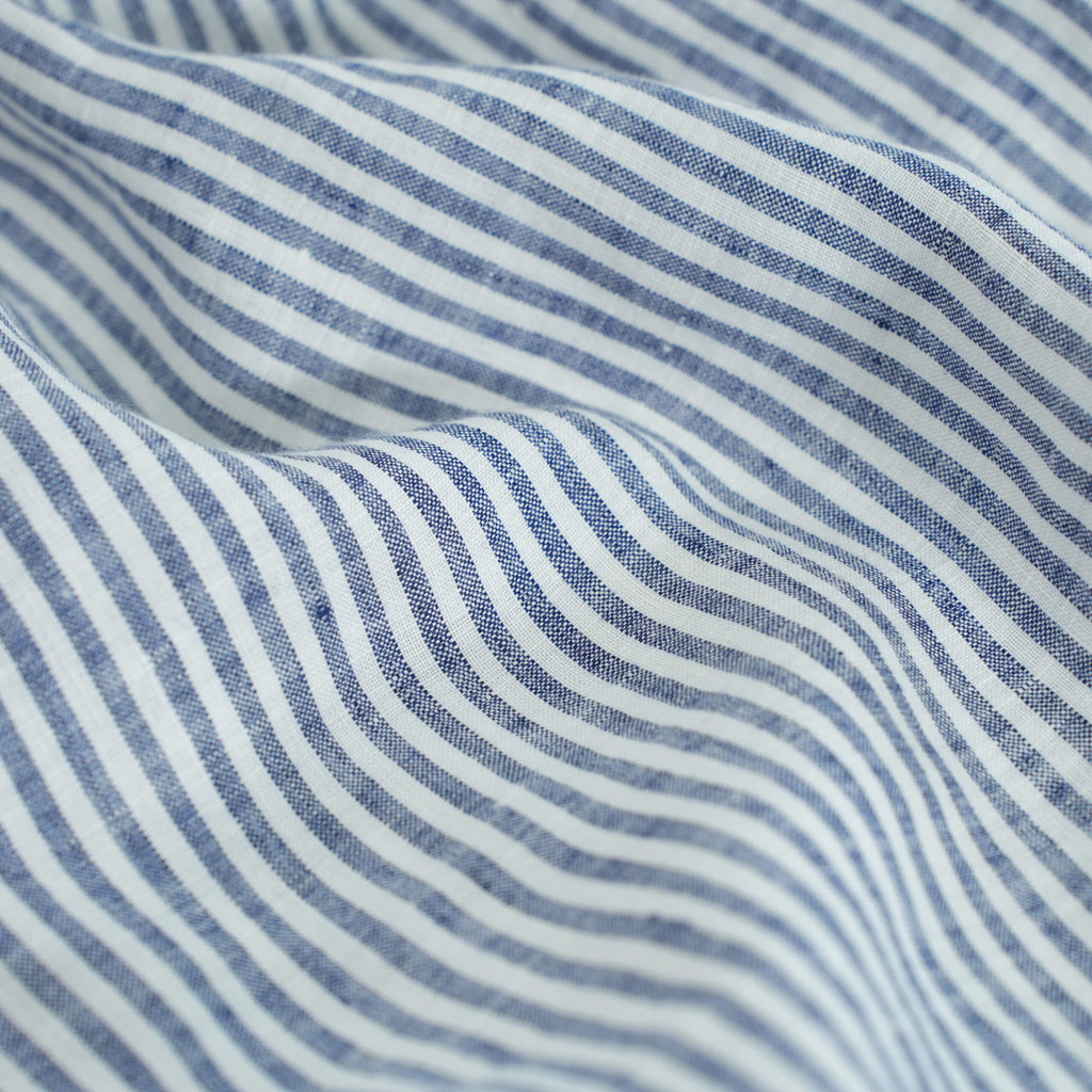 Navy Striped French Linen Duvet Cover+2 Pillowcases Set | Yarn-Dyed | Handmade