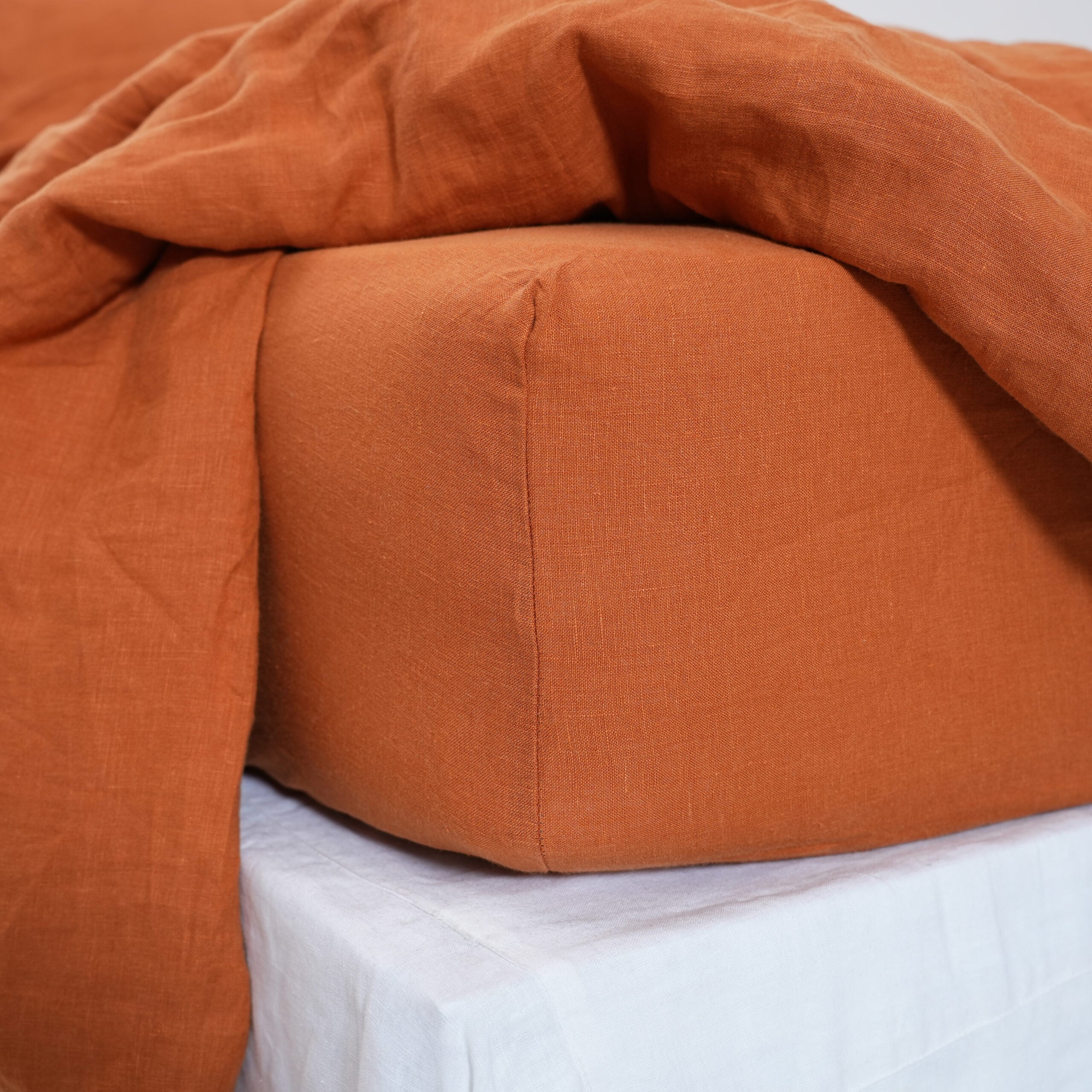 Orange French Linen Fitted Sheet Set - Deep Pocket with 2 Pillowcases