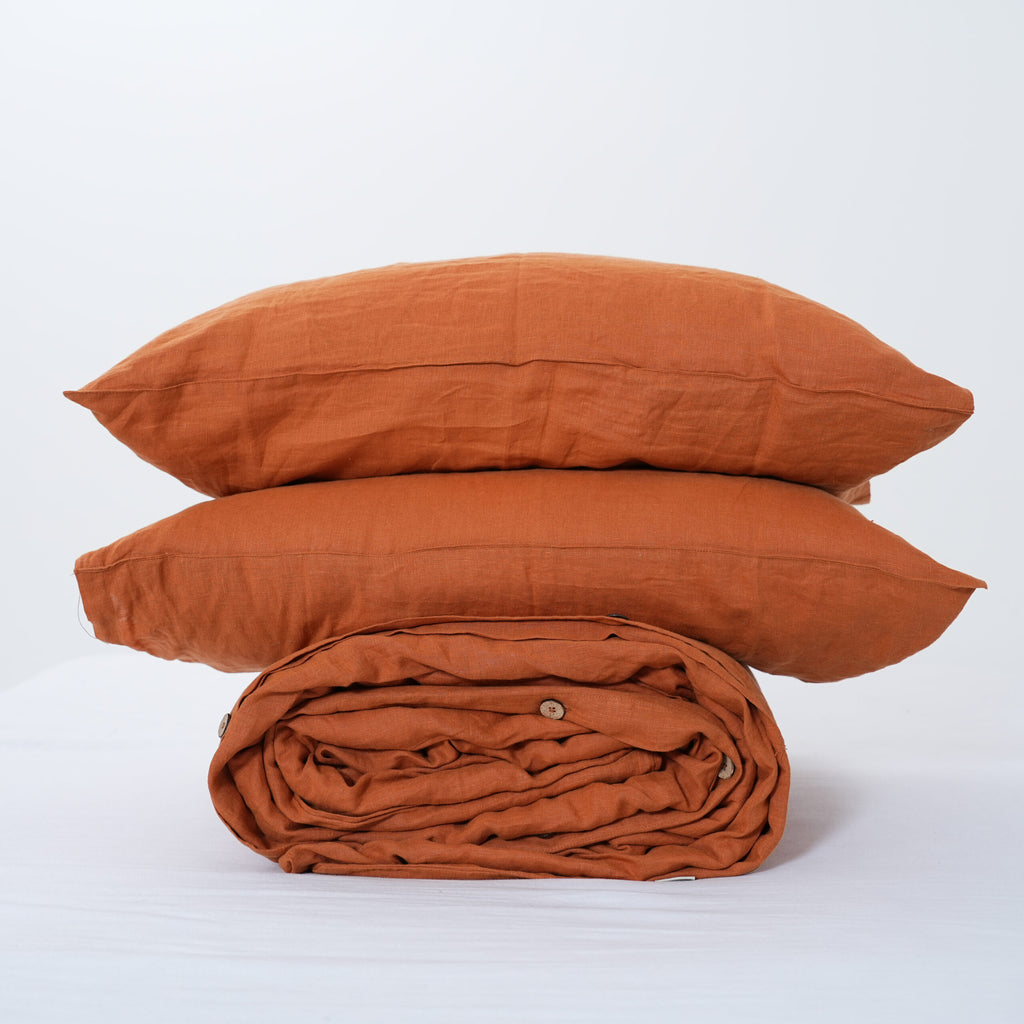 Orange French Linen Flat Sheet | 100% Linen Flat Sheet
