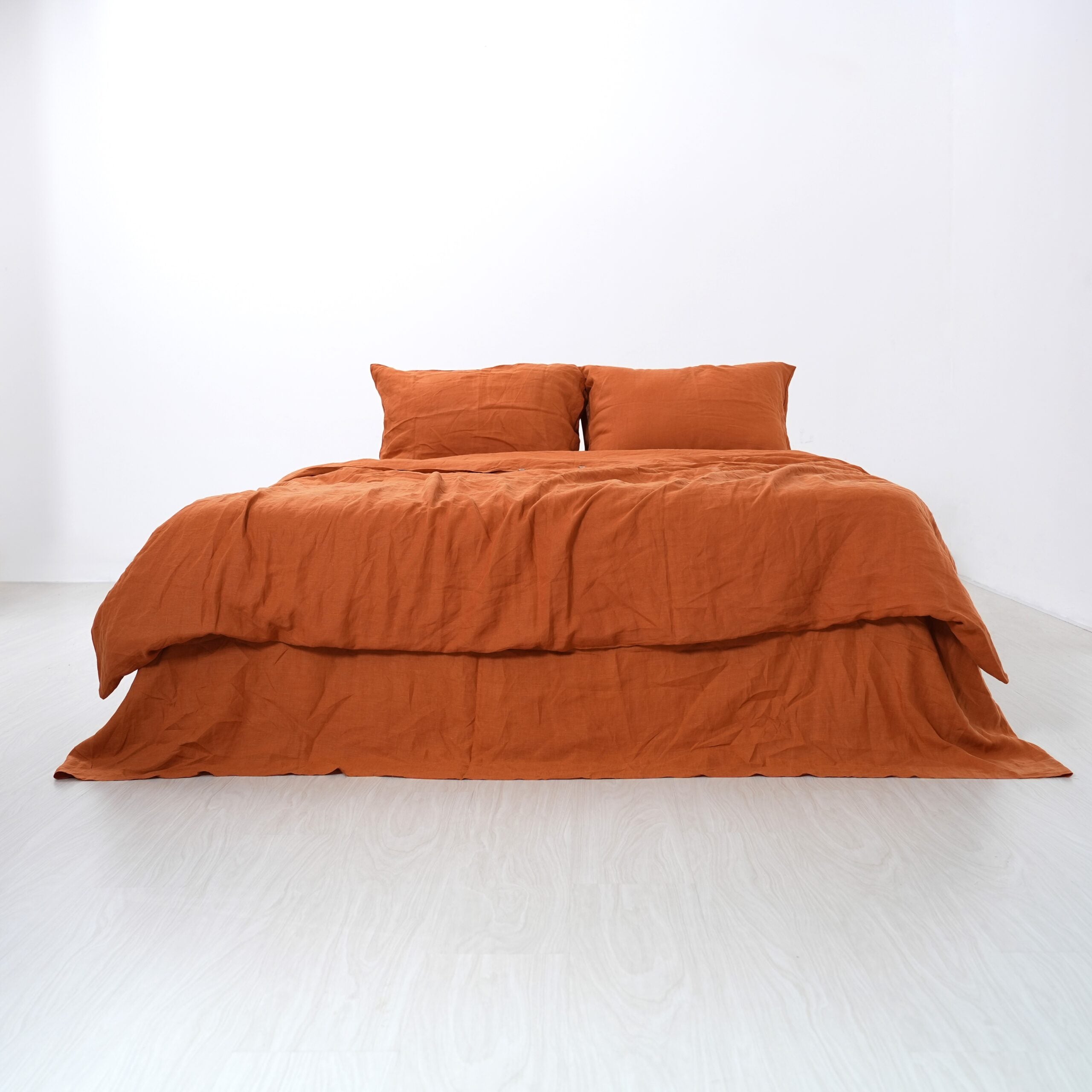 Orange French Linen Duvet Cover+2 Pillowcases Set- Plain Dyeing 37